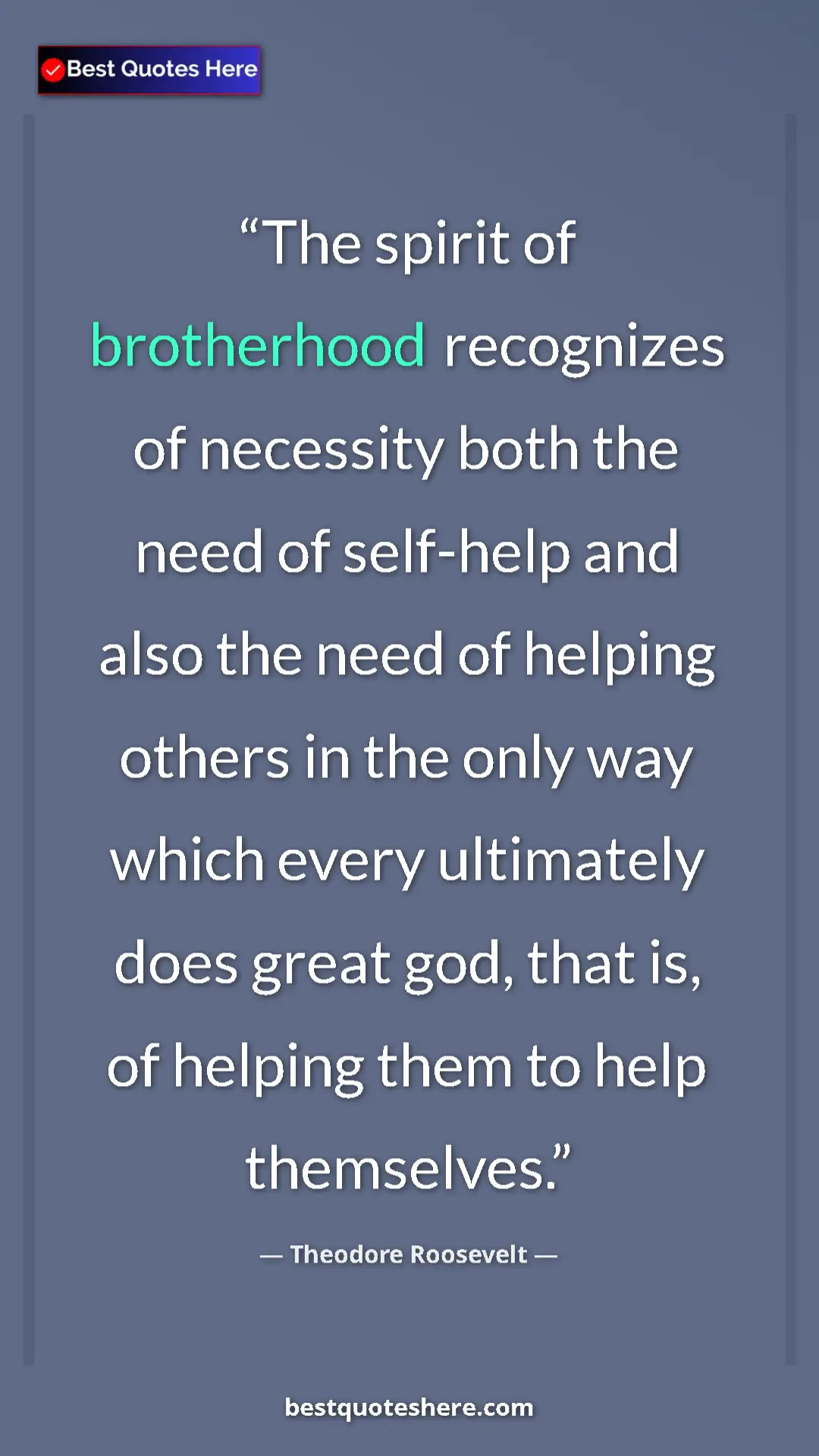 Theodore Roosevelt Quote Card: "The spirit of brotherhood recognizes of necessity both the..." Pinterest quote poster by Theodore Roosevelt: "The spirit of brotherhood recognizes of necessity both the..."