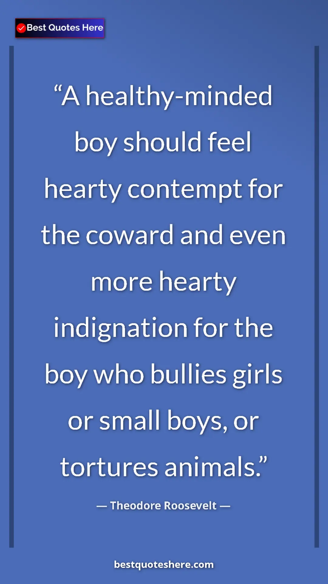 Theodore Roosevelt Quote Card: "A healthy-minded boy should feel hearty contempt for the..." Pinterest quote poster by Theodore Roosevelt: "A healthy-minded boy should feel hearty contempt for the..."