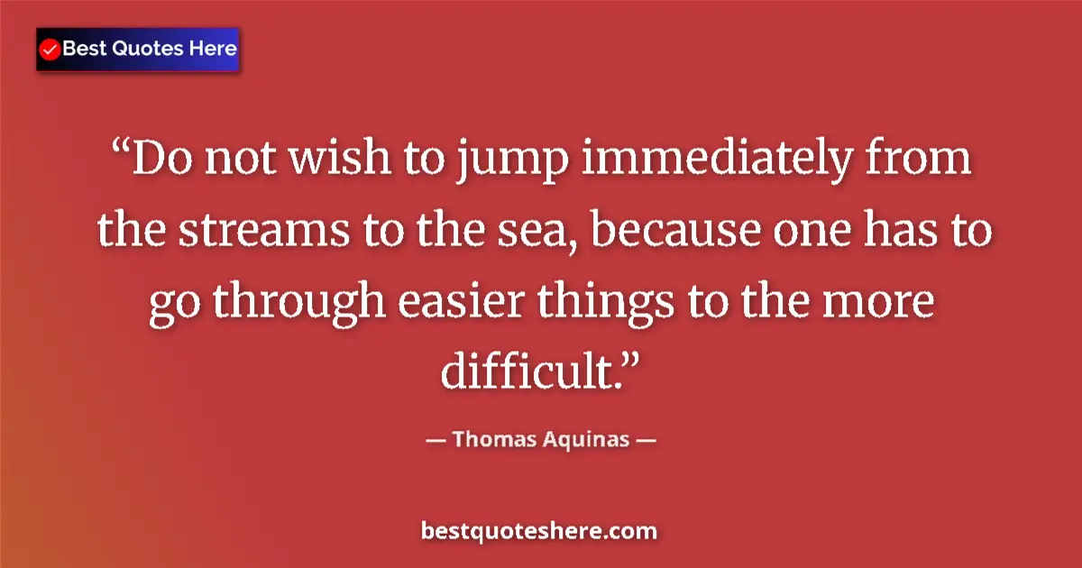 Quote by Thomas Aquinas: Do not wish to jump immediately from the streams to the sea, because one has to go through easier th...