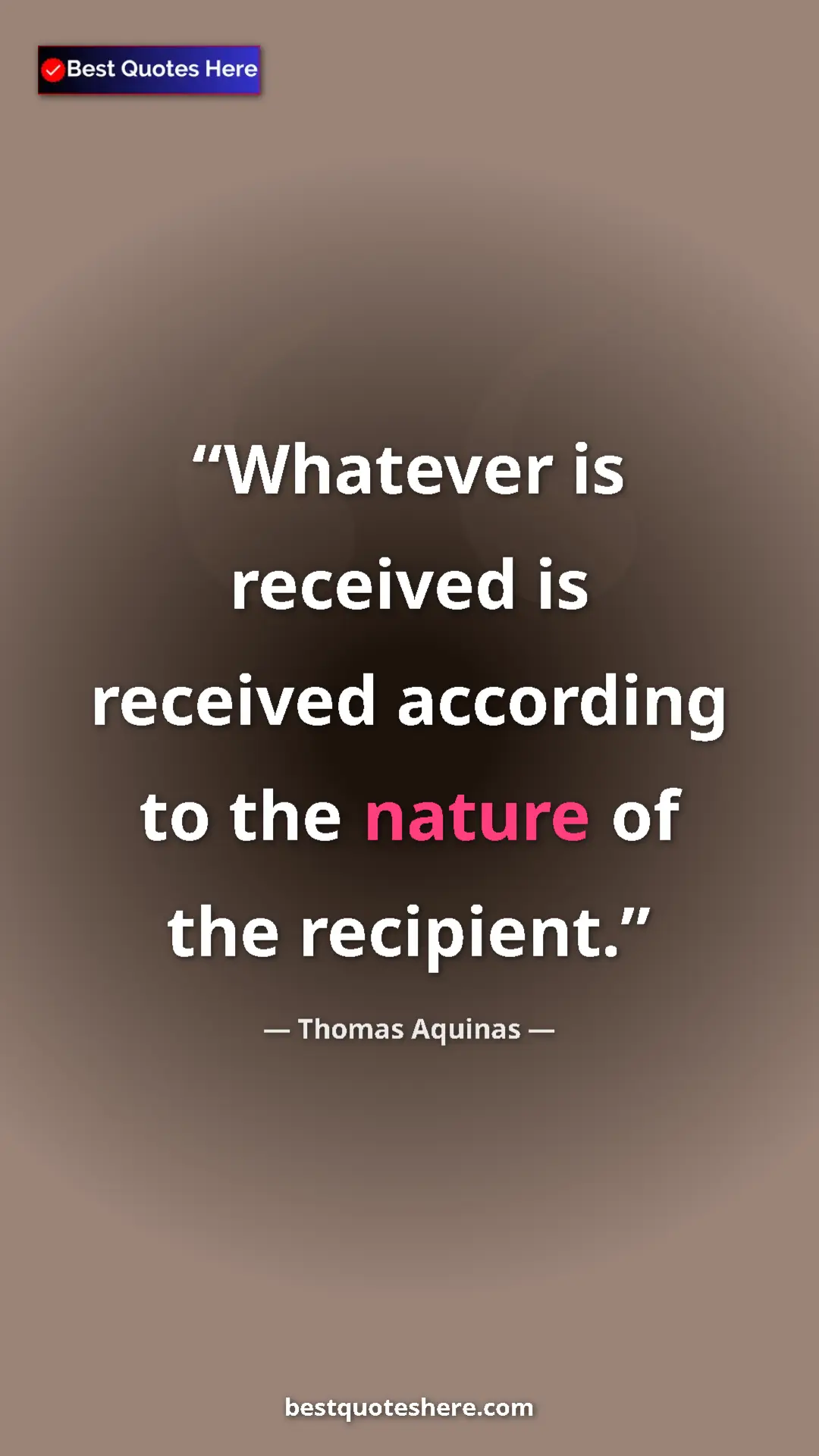 Pinterest quote poster by Thomas Aquinas: "Whatever is received is received according to the nature of..."