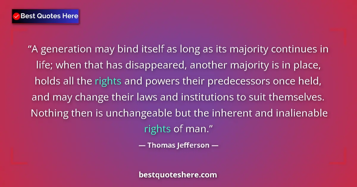 Quote by Thomas Jefferson: A generation may bind itself as long as its majori
