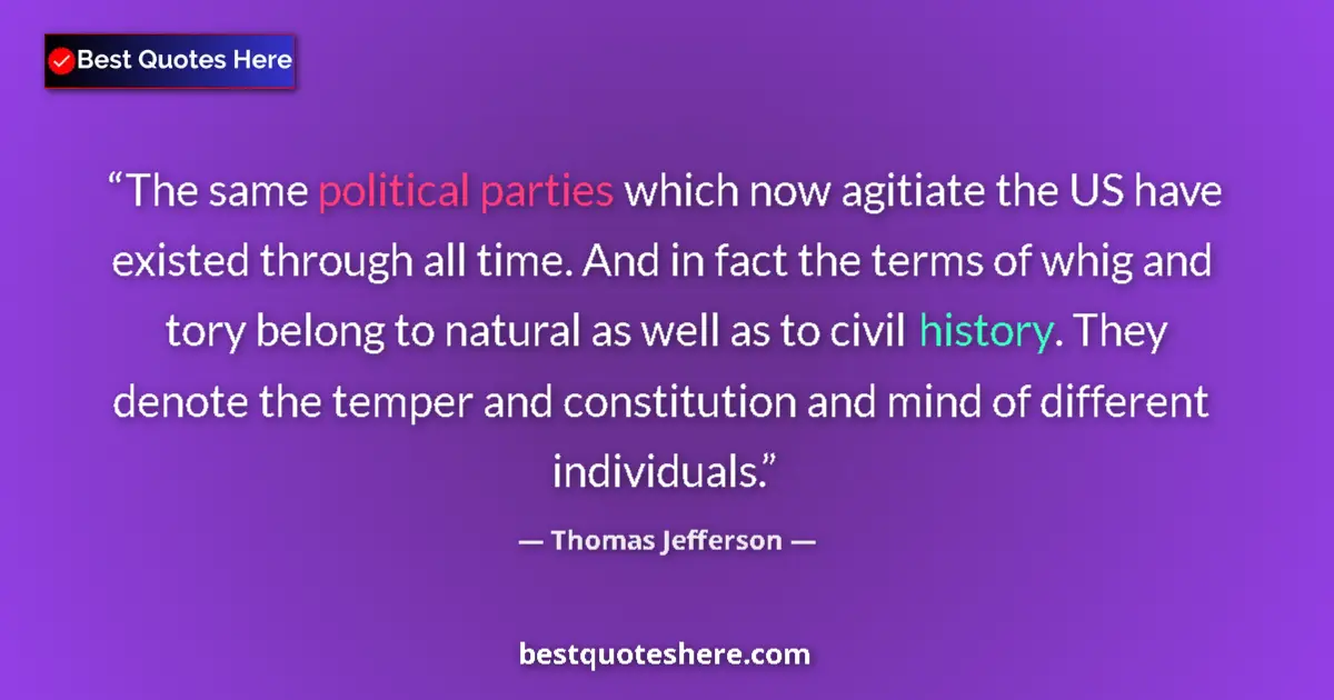Quote by Thomas Jefferson: The same political parties which now agitiate the US have existed through all time. And in fact the ...