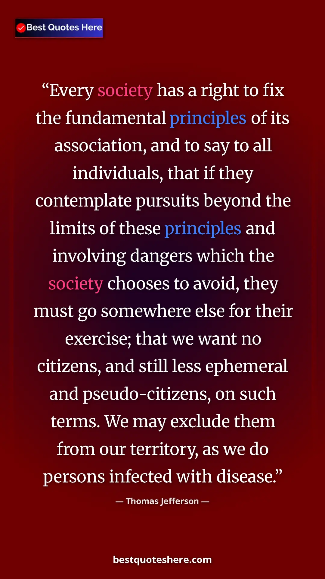 Pinterest quote poster by Thomas Jefferson: "Every society has a right to fix the fundamental principles..."