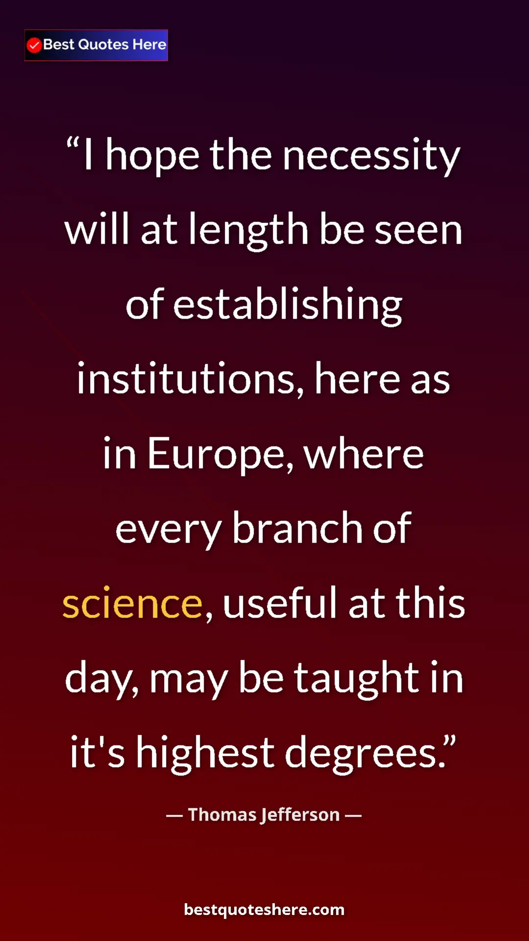 Thomas Jefferson Quote Card: "I hope the necessity will at length be seen of establishing..." Pinterest quote poster by Thomas Jefferson: "I hope the necessity will at length be seen of establishing..."