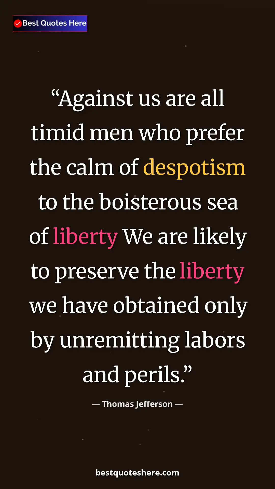 Thomas Jefferson Quote Card: "Against us are all timid men who prefer the calm of..." Pinterest quote poster by Thomas Jefferson: "Against us are all timid men who prefer the calm of..."