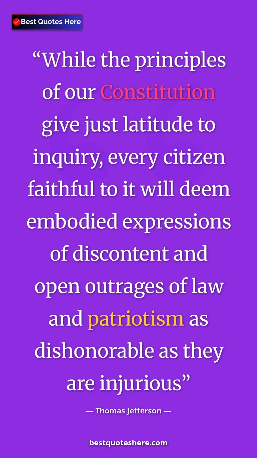 Thomas Jefferson Quote Card: "While the principles of our Constitution give just latitude..." Pinterest quote poster by Thomas Jefferson: "While the principles of our Constitution give just latitude..."