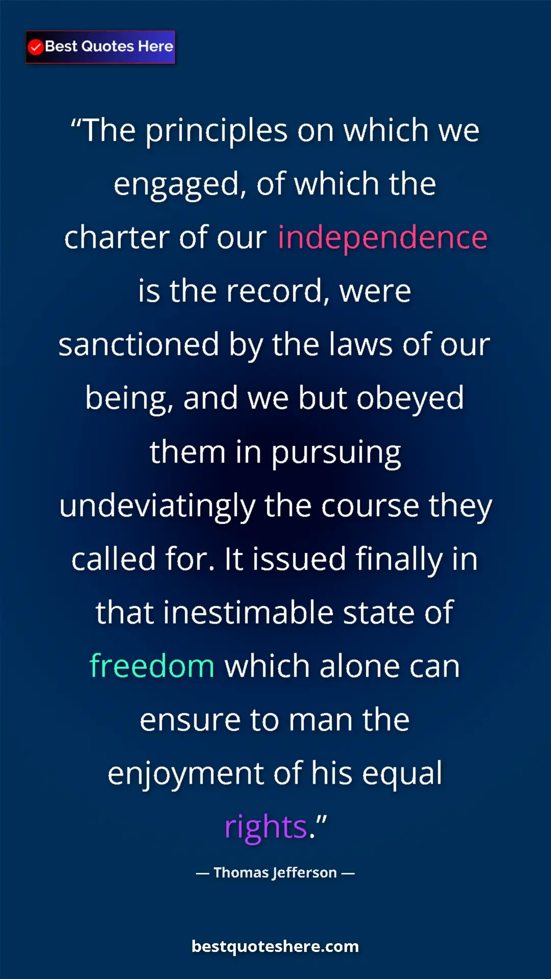 Thomas Jefferson Quote Card: "The principles on which we engaged, of which the charter of..." Pinterest quote poster by Thomas Jefferson: "The principles on which we engaged, of which the charter of..."