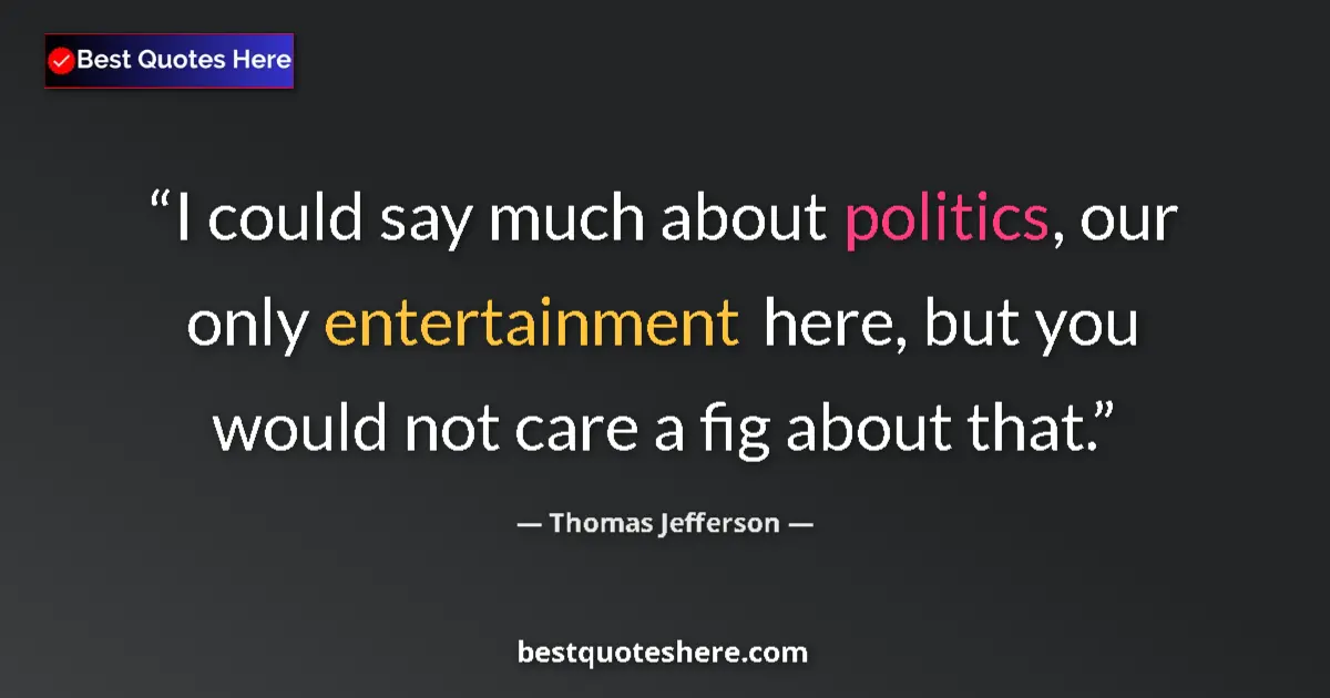 Quote by Thomas Jefferson: I could say much about politics, our only entertainment here, but you would not care a fig about tha...