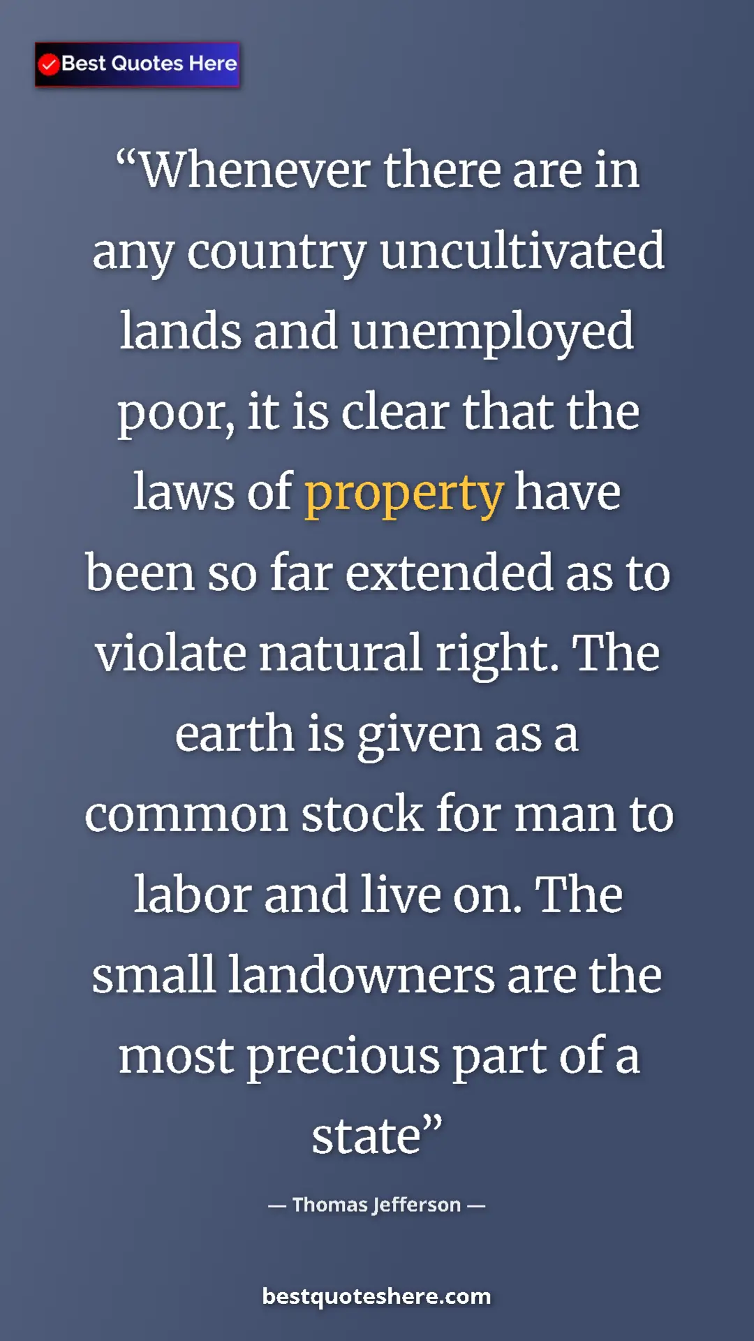Thomas Jefferson Quote Card: "Whenever there are in any country uncultivated lands and..." Pinterest quote poster by Thomas Jefferson: "Whenever there are in any country uncultivated lands and..."
