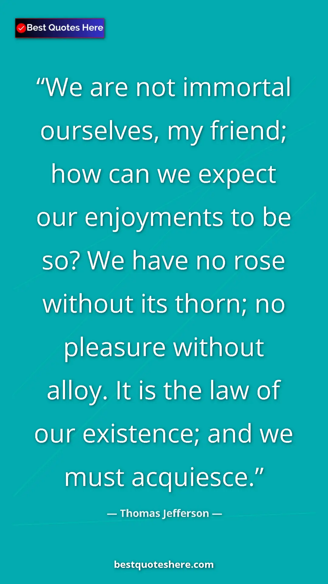 Thomas Jefferson Quote Card: "We are not immortal ourselves, my friend; how can we expect..." Pinterest quote poster by Thomas Jefferson: "We are not immortal ourselves, my friend; how can we expect..."