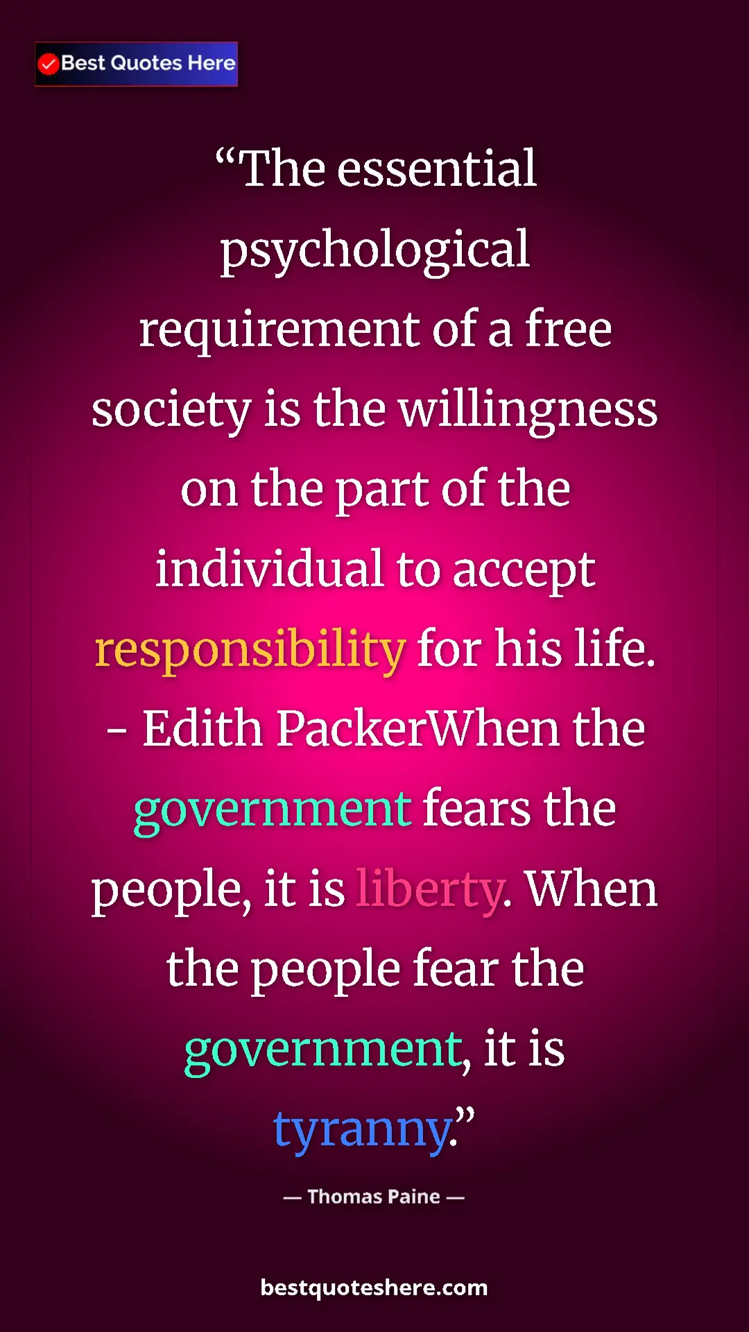 Thomas Paine Quote Card: "The essential psychological requirement of a free society..." Pinterest quote poster by Thomas Paine: "The essential psychological requirement of a free society..."
