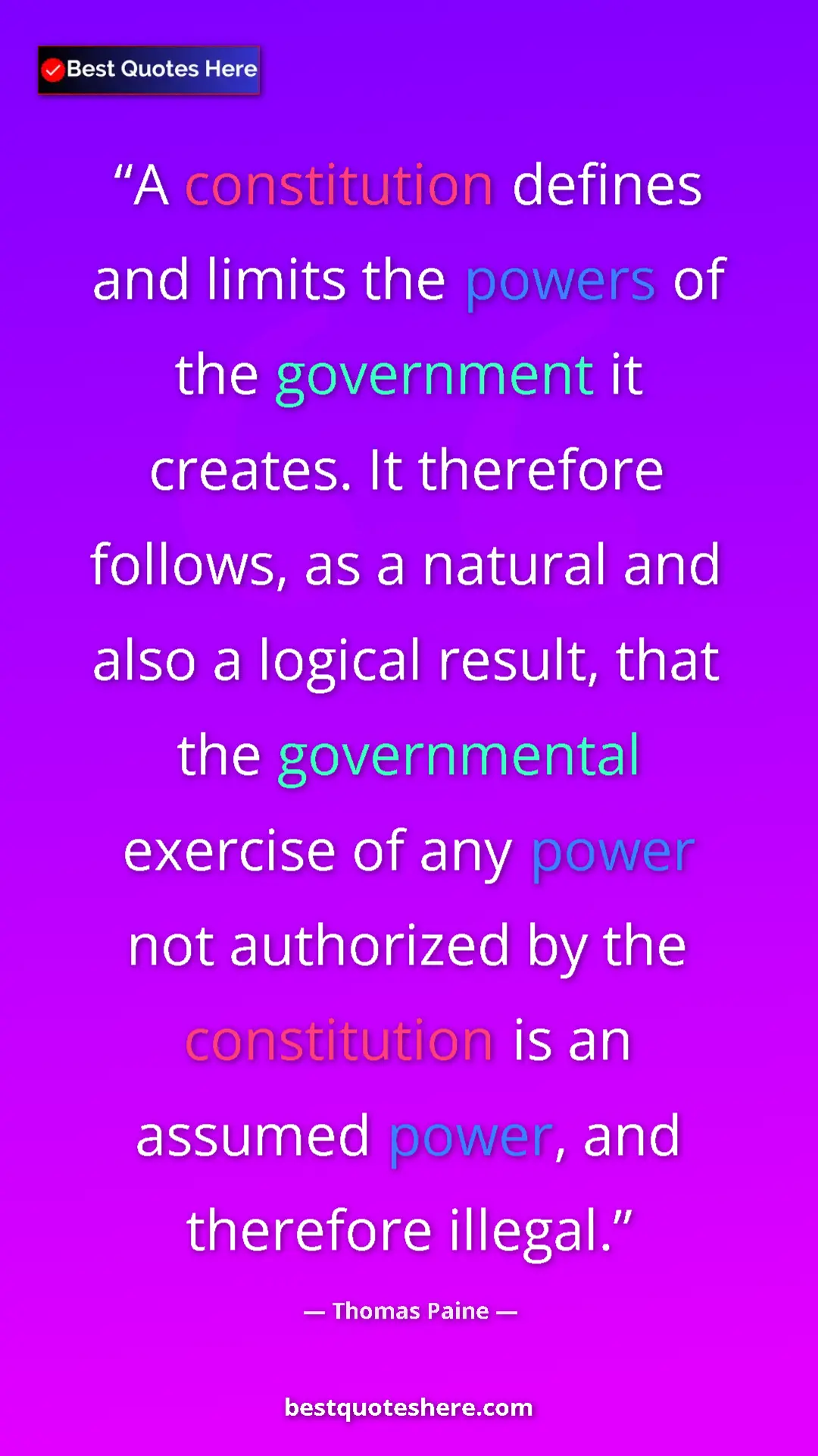 Thomas Paine Quote Card: "A constitution defines and limits the powers of the..." Pinterest quote poster by Thomas Paine: "A constitution defines and limits the powers of the..."