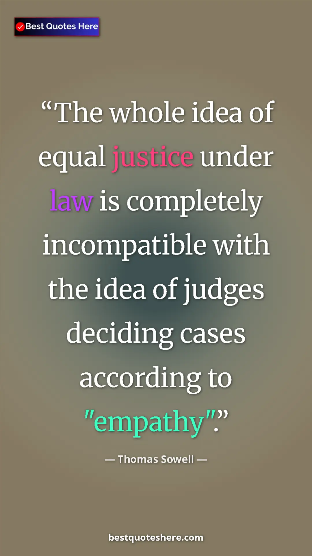 Pinterest quote poster by Thomas Sowell: "The whole idea of equal justice under law is completely..."