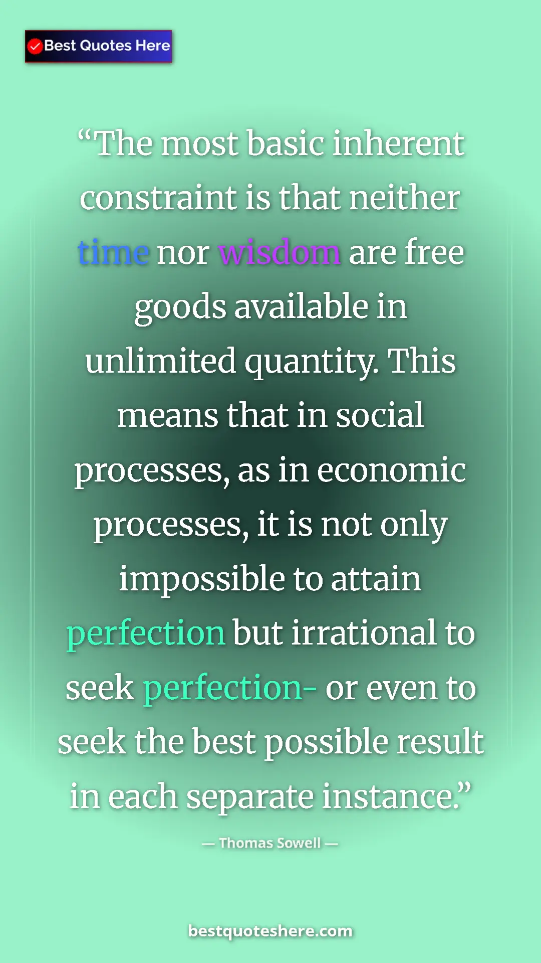 Pinterest quote poster by Thomas Sowell: "The most basic inherent constraint is that neither time nor..."