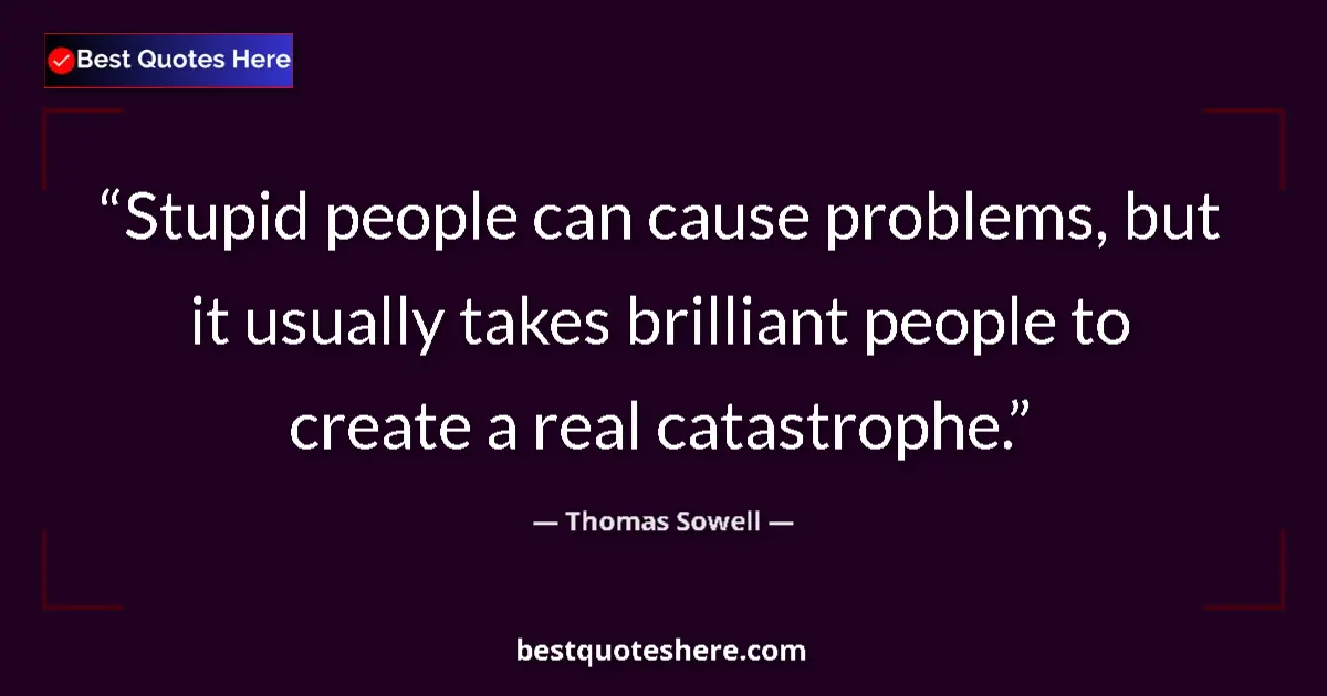Quote by Thomas Sowell: Stupid people can cause problems, but it usually takes brilliant people to create a real catastrophe...