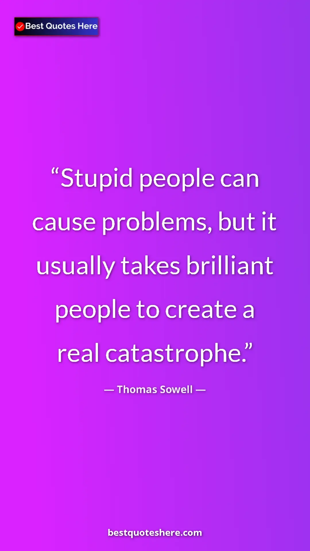 Pinterest quote poster by Thomas Sowell: "Stupid people can cause problems, but it usually takes..."