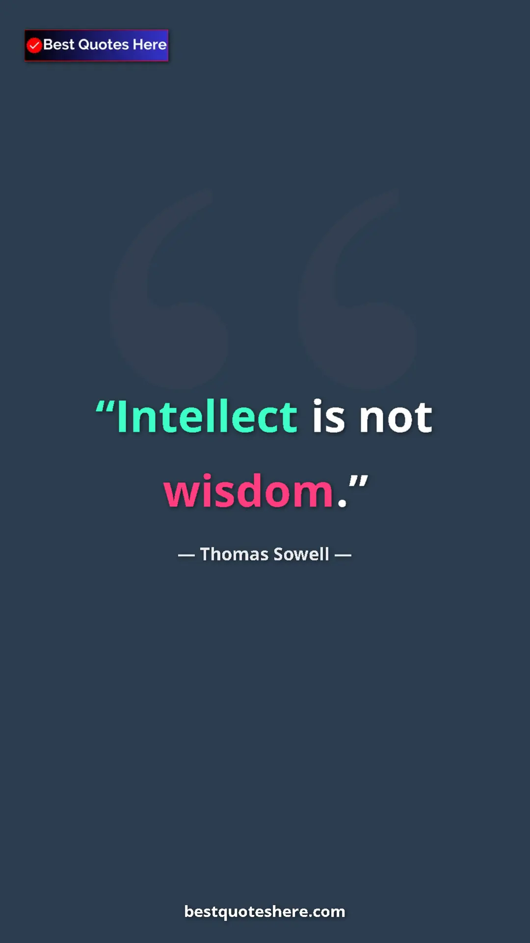 Pinterest quote poster by Thomas Sowell: "Intellect is not wisdom."