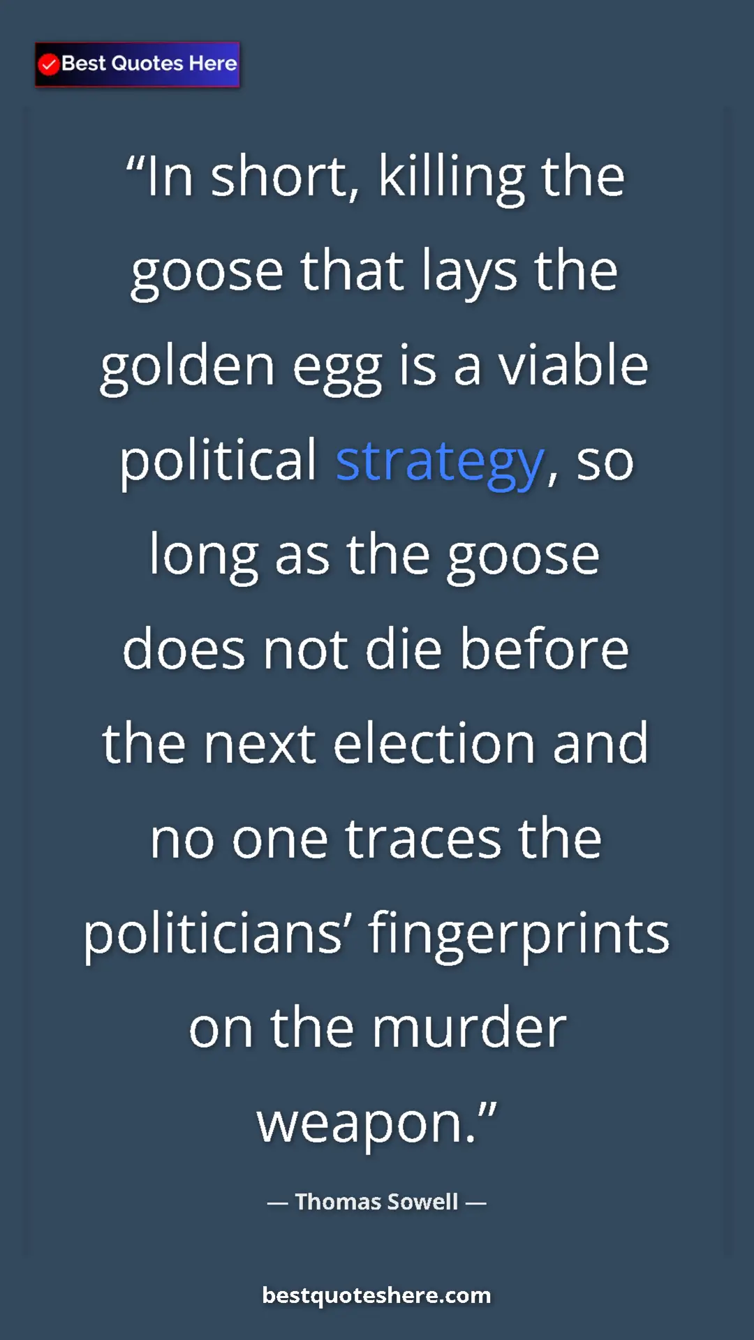 Pinterest quote poster by Thomas Sowell: "In short, killing the goose that lays the golden egg is a..."