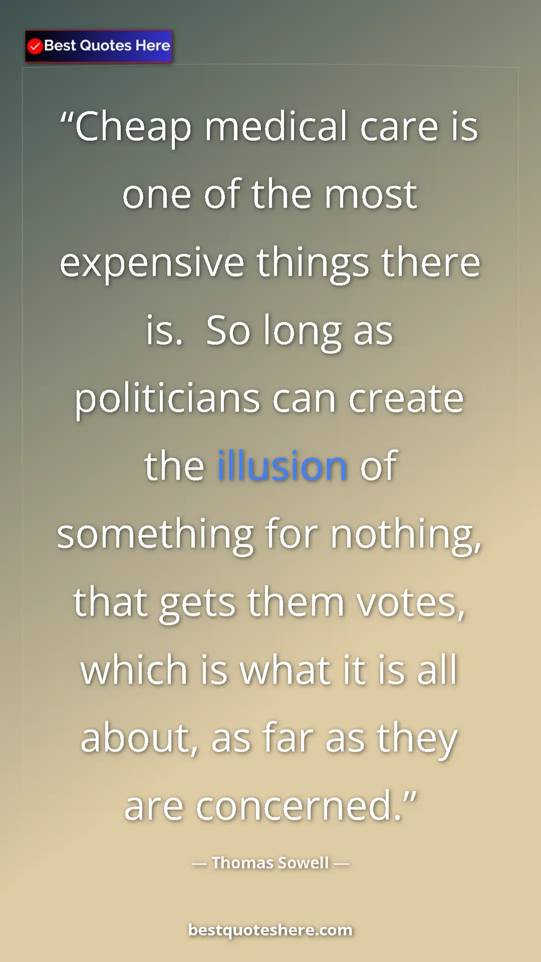 Pinterest quote poster by Thomas Sowell: "Cheap medical care is one of the most expensive things..."