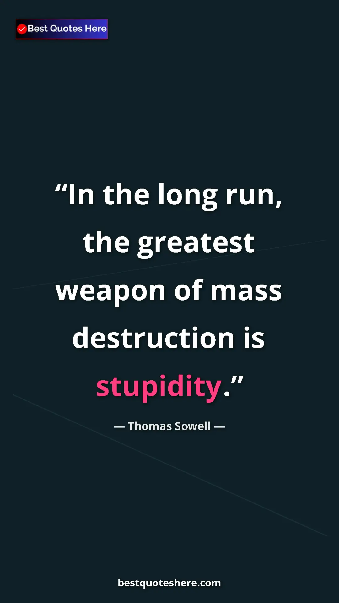 Pinterest quote poster by Thomas Sowell: "In the long run, the greatest weapon of mass destruction is..."