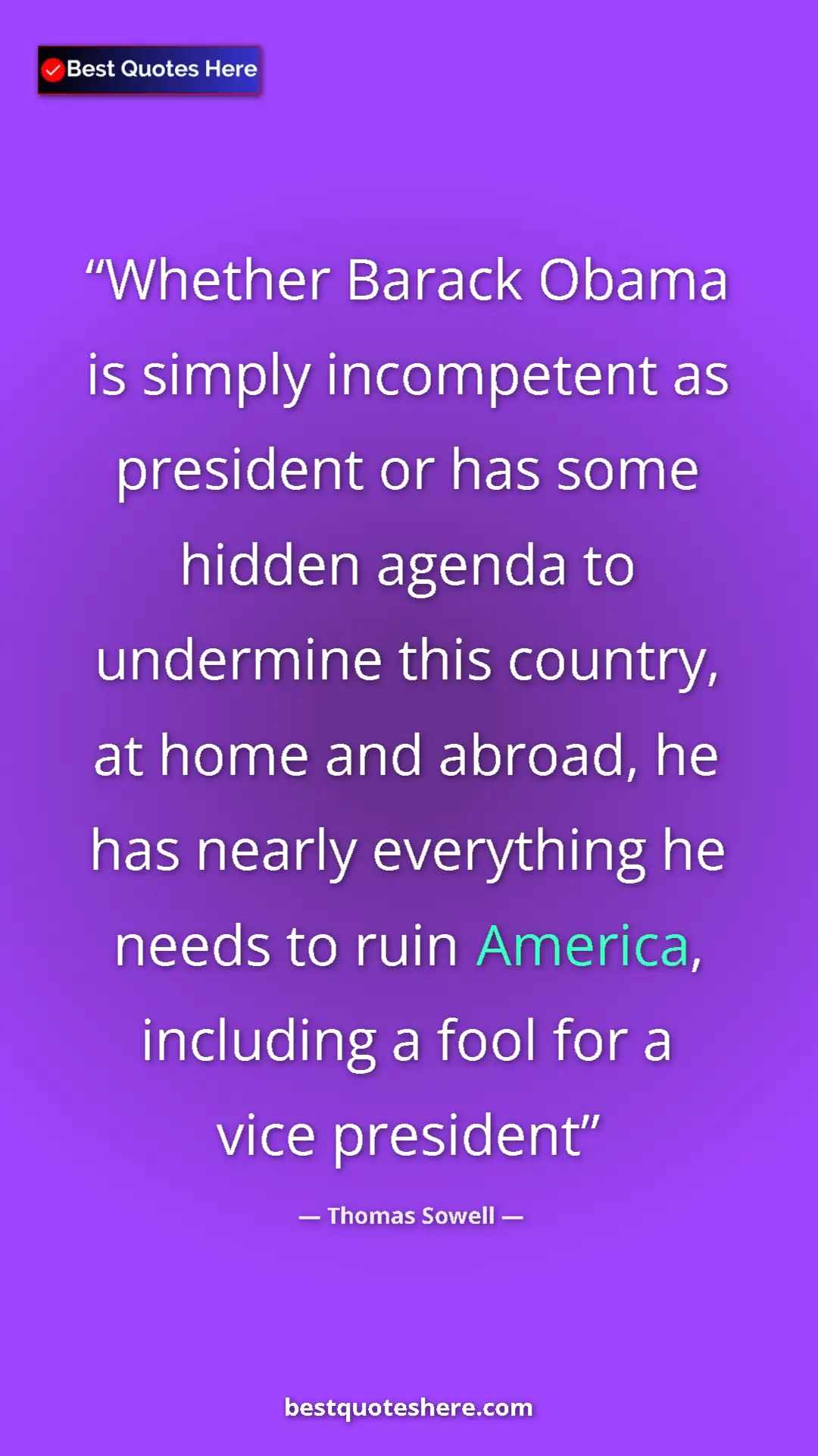 Pinterest quote poster by Thomas Sowell: "Whether Barack Obama is simply incompetent as president or..."