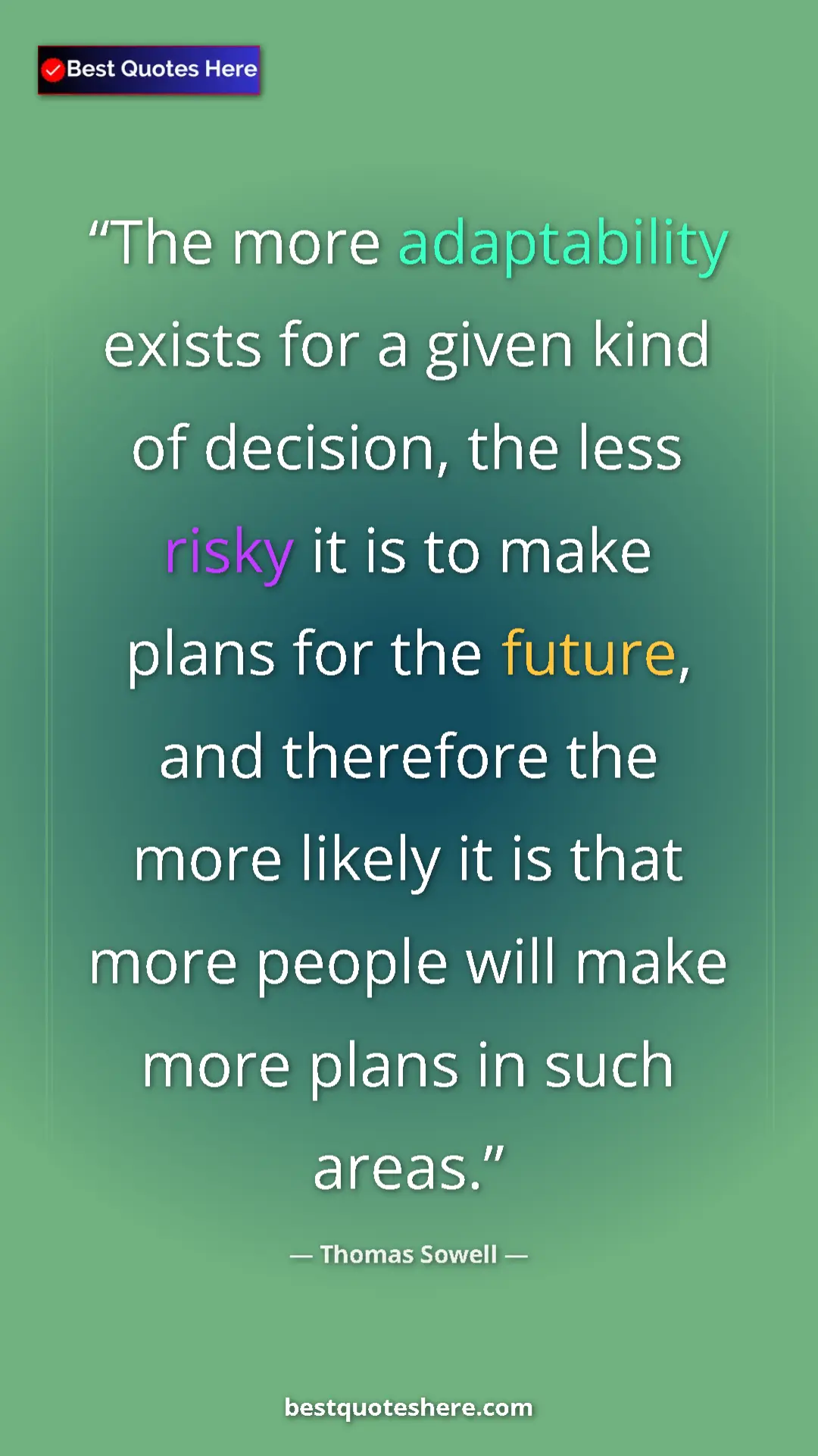 Pinterest quote poster by Thomas Sowell: "The more adaptability exists for a given kind of decision,..."
