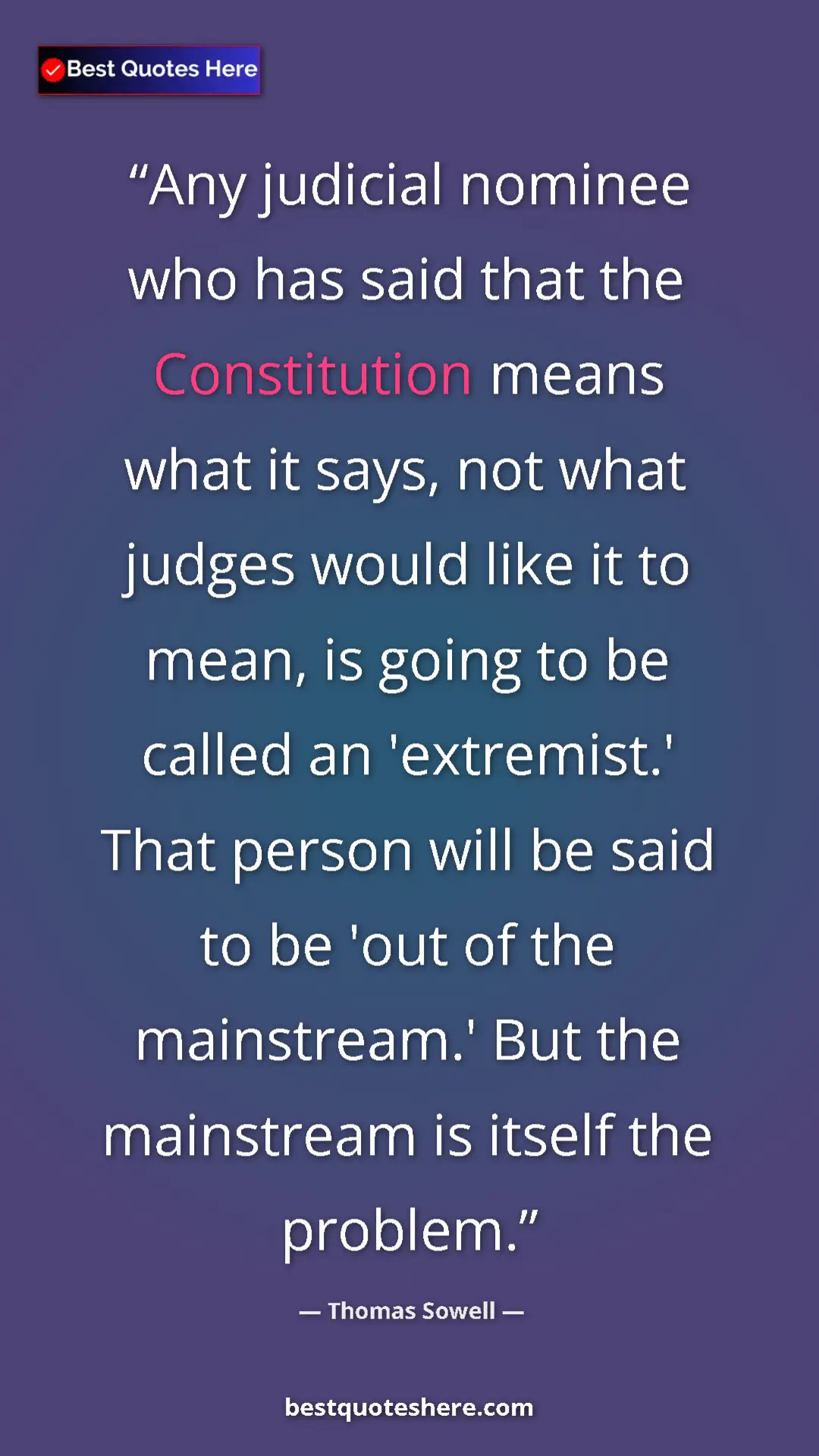 Pinterest quote poster by Thomas Sowell: "Any judicial nominee who has said that the Constitution..."