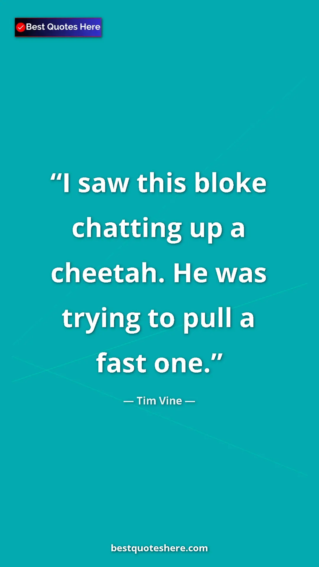 Pinterest quote poster by Tim Vine: "I saw this bloke chatting up a cheetah. He was trying to..."