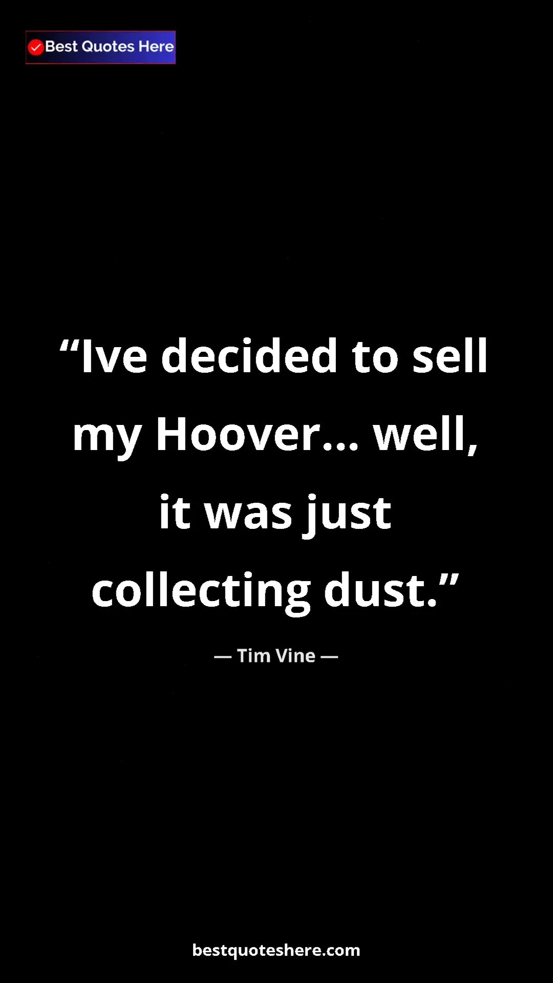 Pinterest quote poster by Tim Vine: "Ive decided to sell my Hoover… well, it was just collecting..."