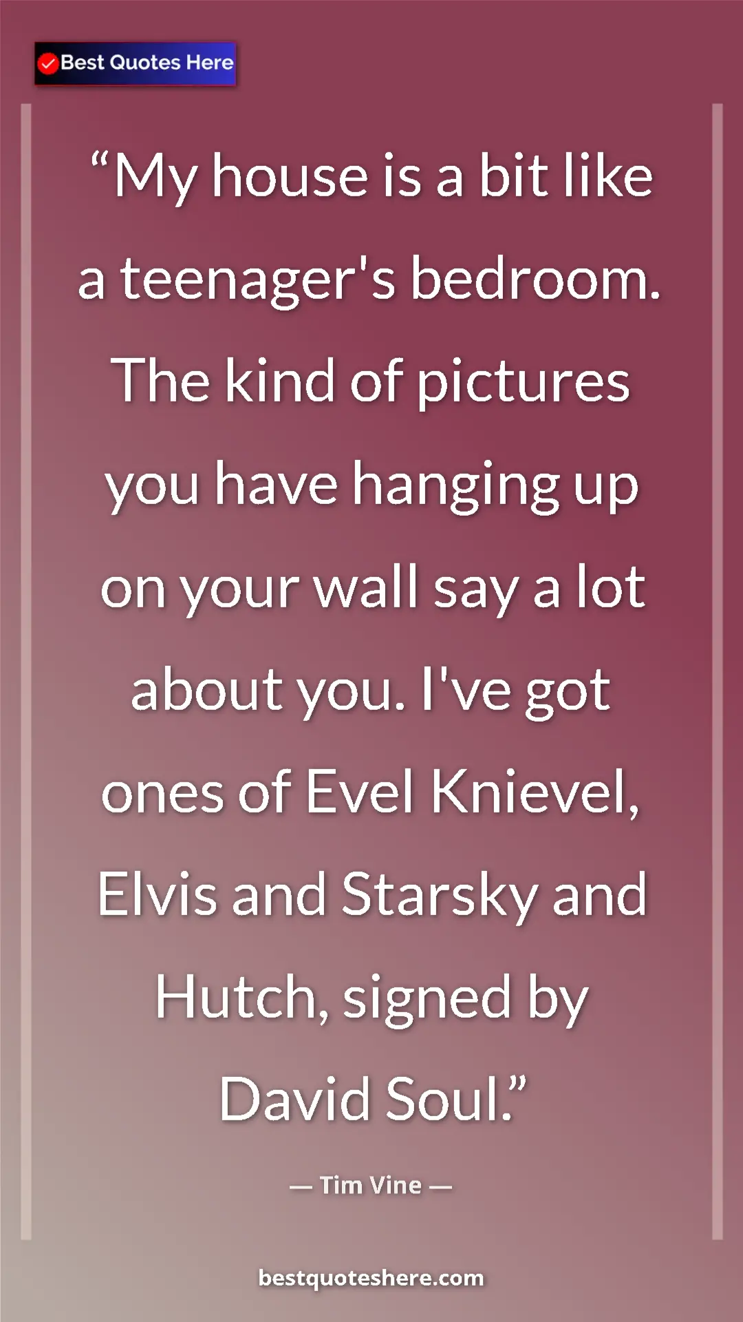 Pinterest quote poster by Tim Vine: "My house is a bit like a teenager's bedroom. The kind of..."