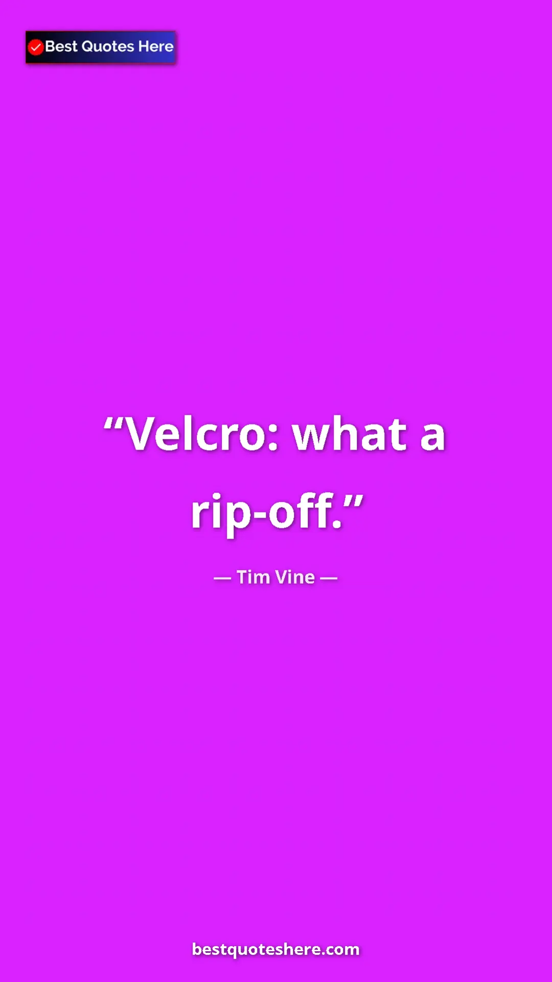 Pinterest quote poster by Tim Vine: "Velcro: what a rip-off."