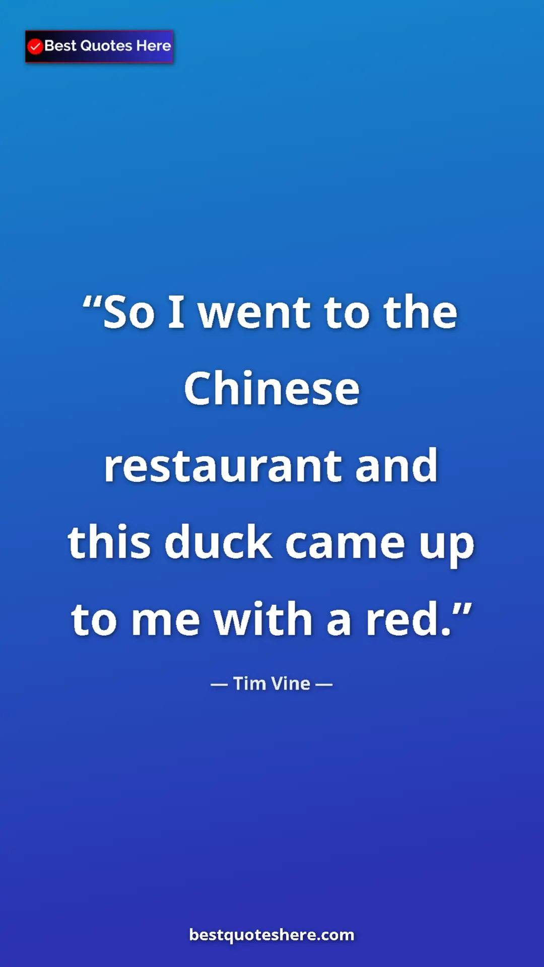Pinterest quote poster by Tim Vine: "So I went to the Chinese restaurant and this duck came up..."
