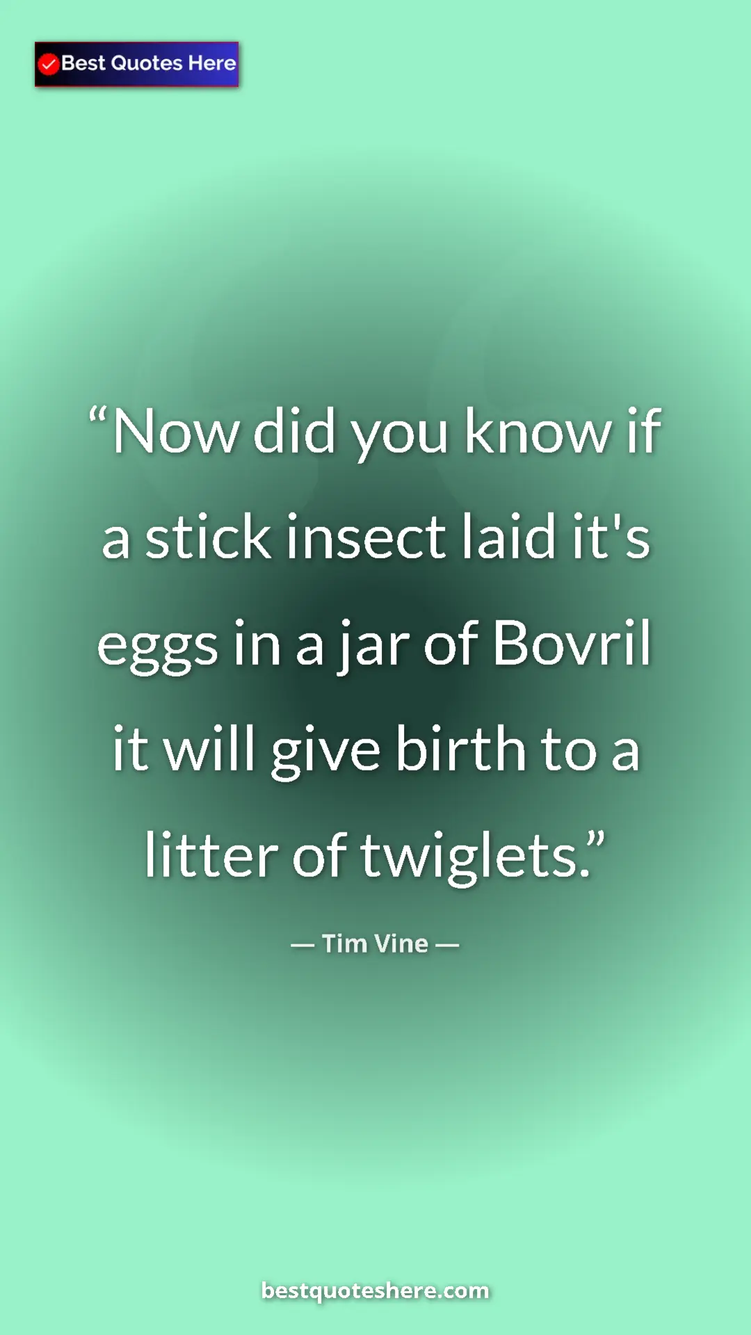 Pinterest quote poster by Tim Vine: "Now did you know if a stick insect laid it's eggs in a jar..."