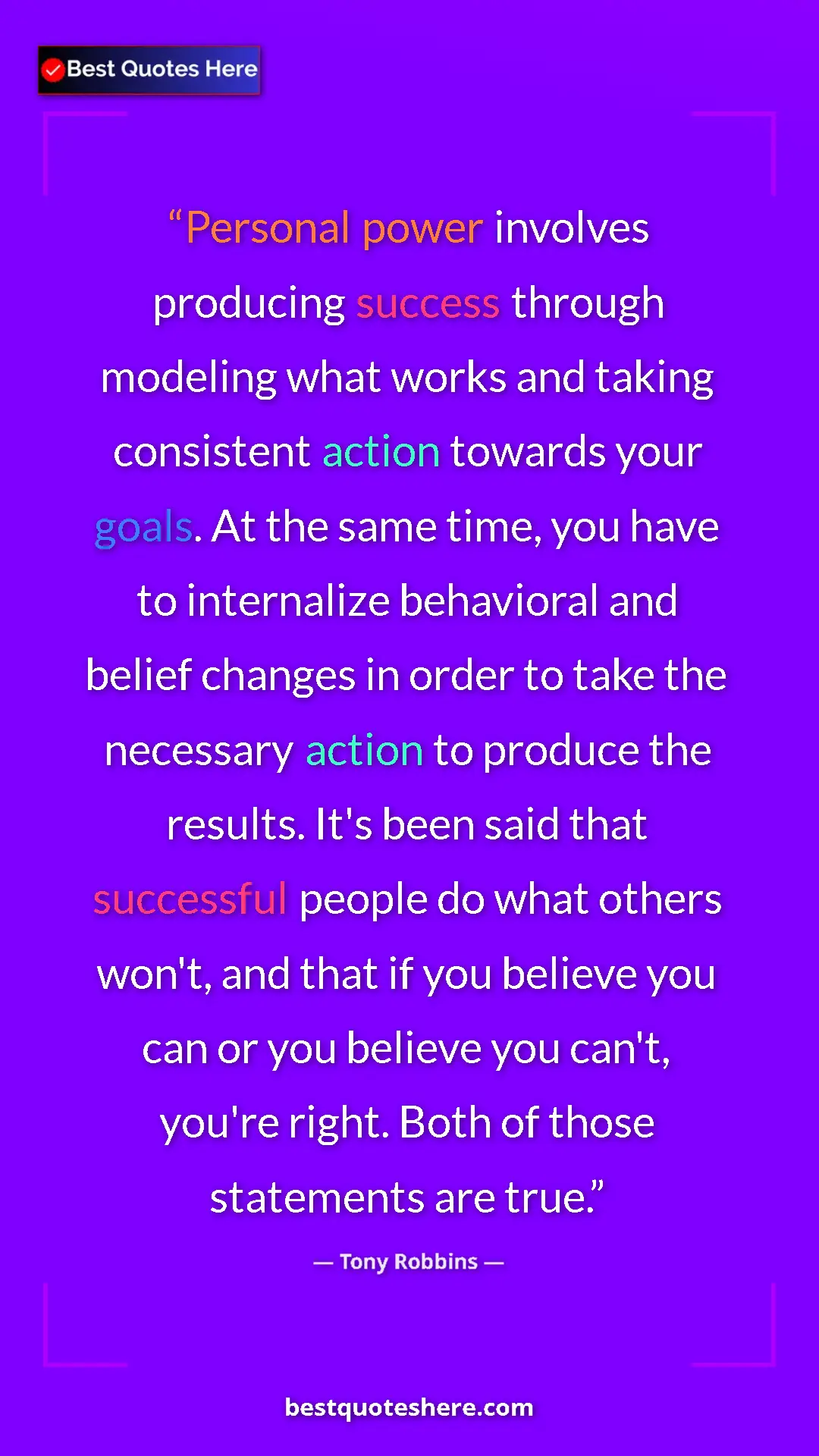 Pinterest quote poster by Tony Robbins: "Personal power involves producing success through modeling..."