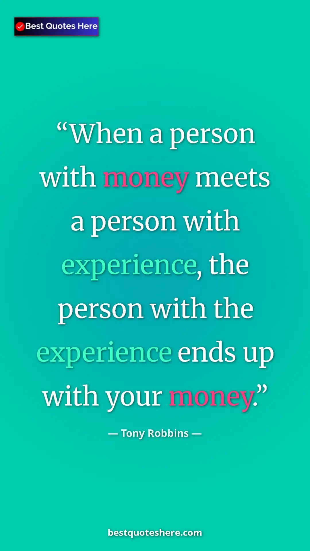 Pinterest quote poster by Tony Robbins: "When a person with money meets a person with experience,..."