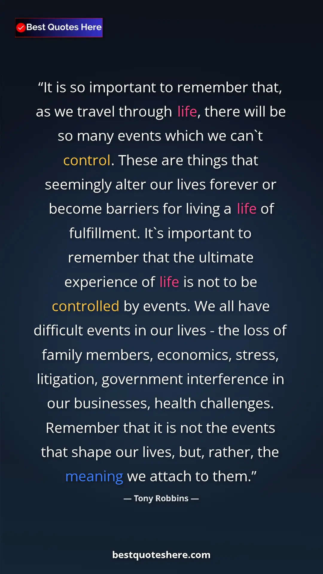 Pinterest quote poster by Tony Robbins: "It is so important to remember that, as we travel through..."