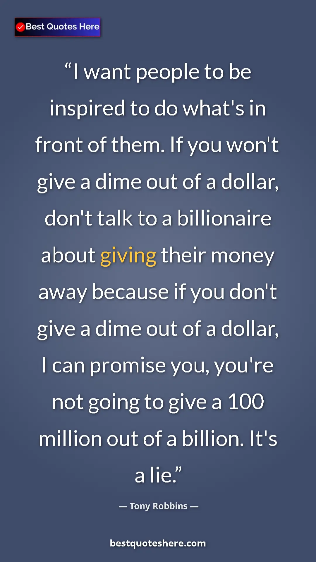 Tony Robbins Quote Card: "I want people to be inspired to do what's in front of them...." Pinterest quote poster by Tony Robbins: "I want people to be inspired to do what's in front of them...."