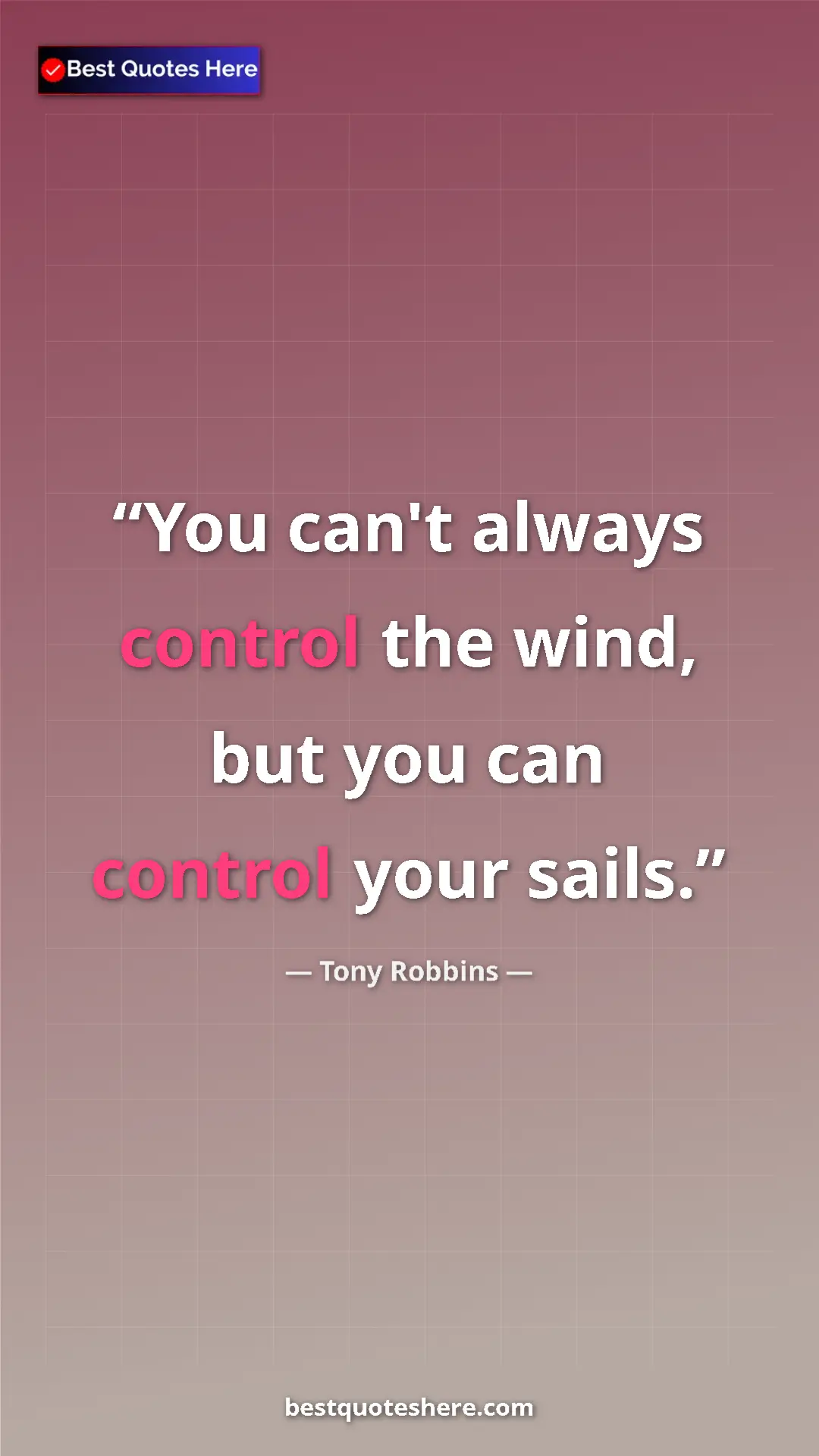 Pinterest quote poster by Tony Robbins: "You can't always control the wind, but you can control your..."