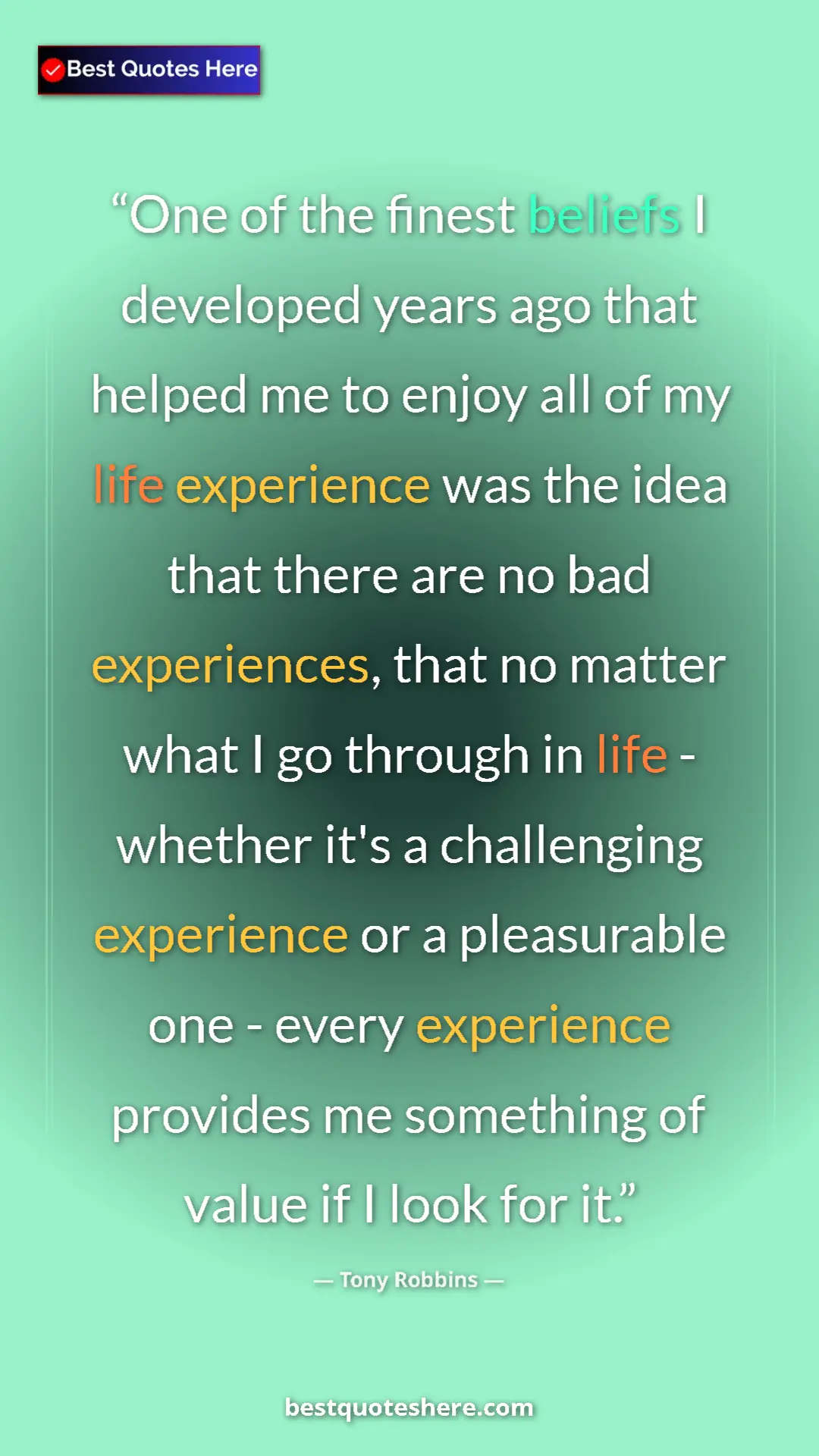 Tony Robbins Quote Card: "One of the finest beliefs I developed years ago that helped..." Pinterest quote poster by Tony Robbins: "One of the finest beliefs I developed years ago that helped..."