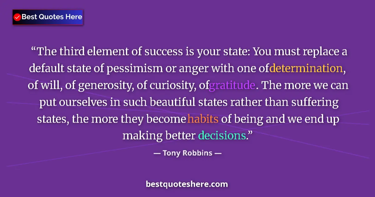 Quote by Tony Robbins: The third element of success is your state: You mu