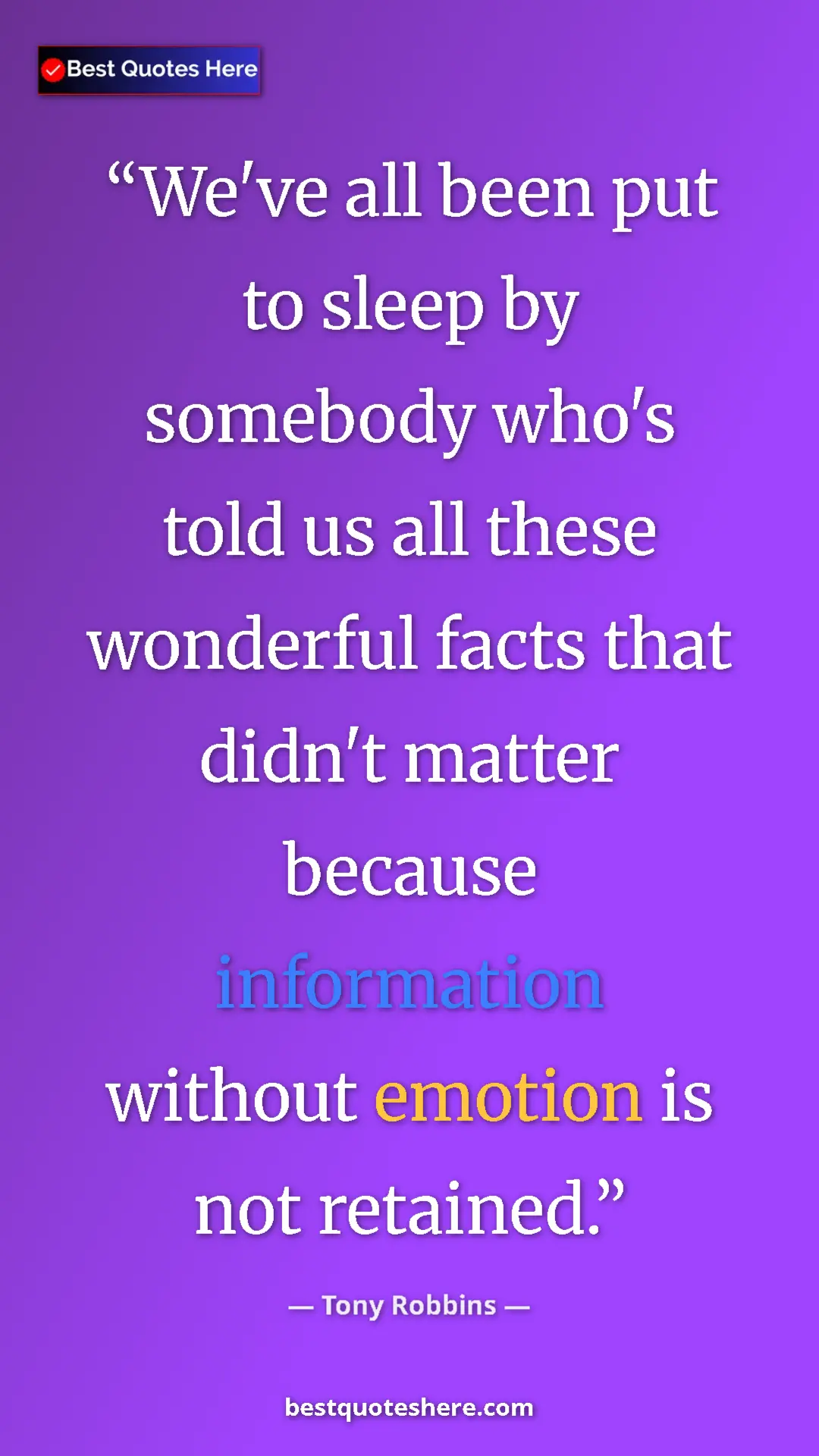 Pinterest quote poster by Tony Robbins: "We've all been put to sleep by somebody who's told us all..."