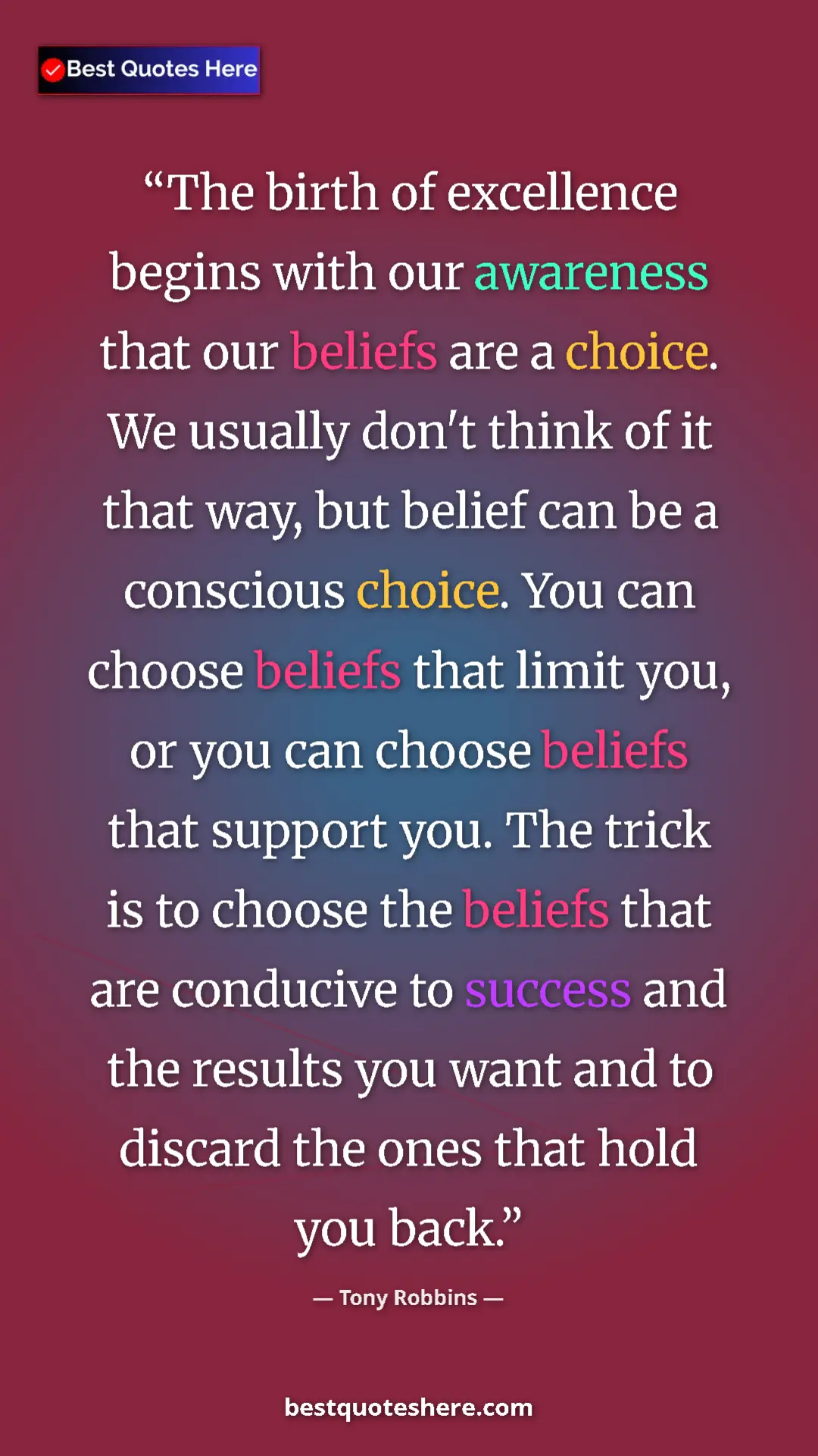 Pinterest quote poster by Tony Robbins: "The birth of excellence begins with our awareness that our..."