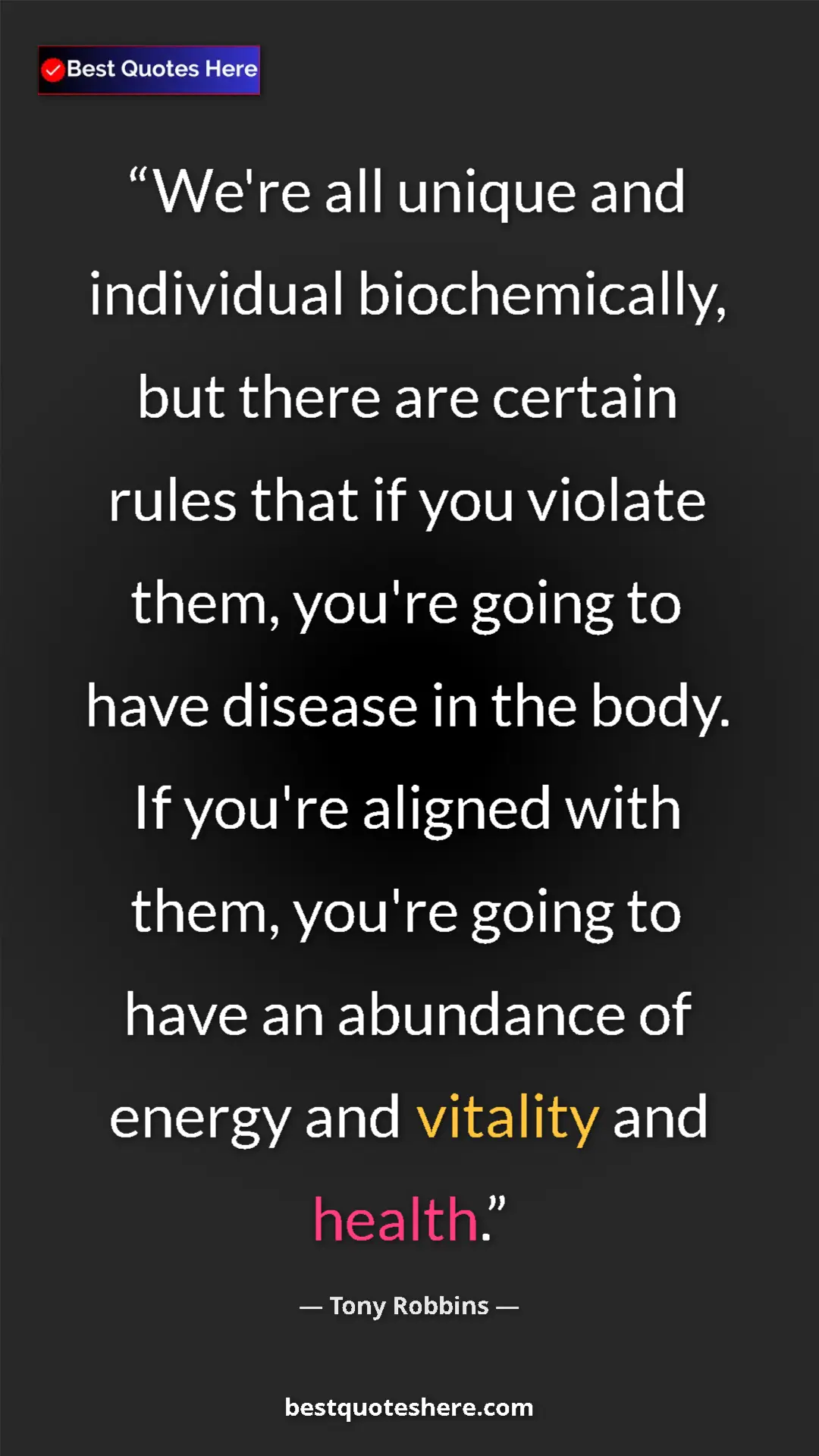 Tony Robbins Quote Card: "We're all unique and individual biochemically, but there are" Pinterest quote poster by Tony Robbins: "We're all unique and individual biochemically, but there are"