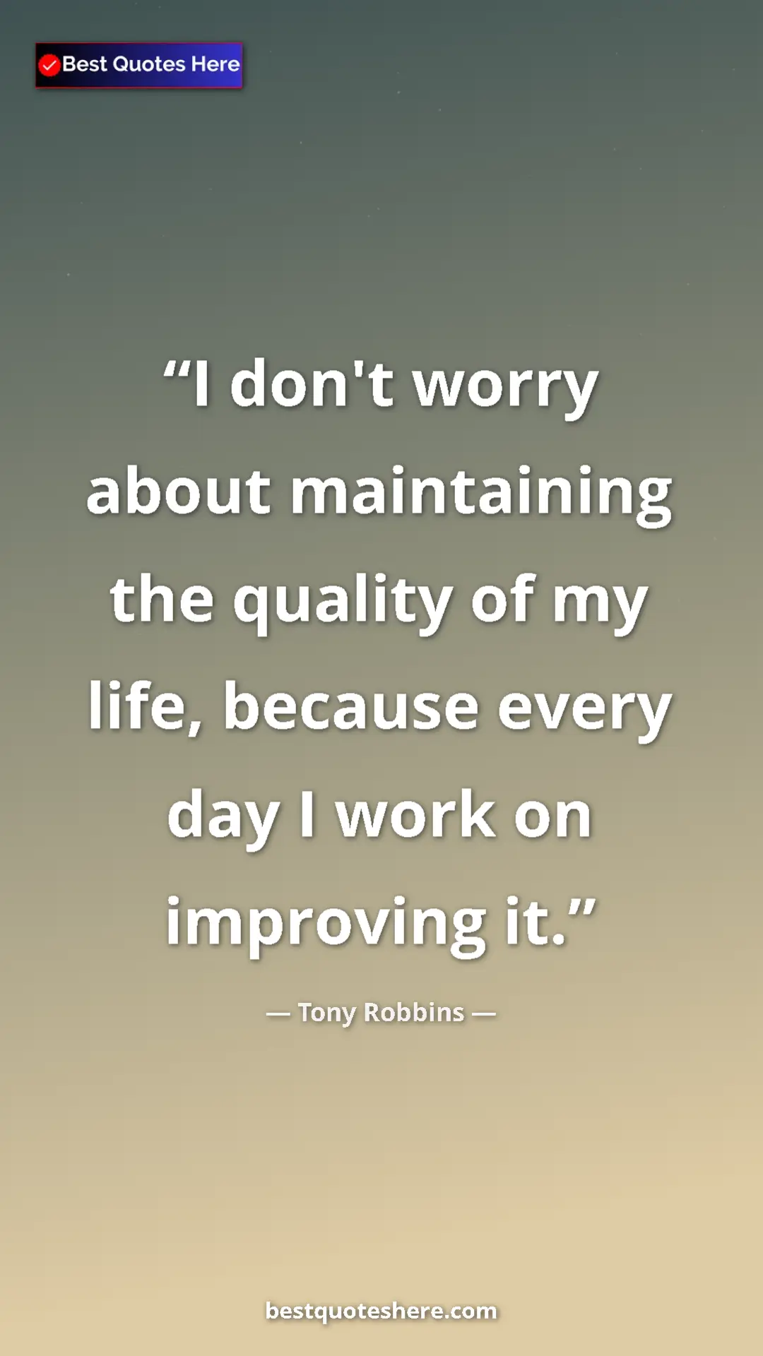 Pinterest quote poster by Tony Robbins: "I don't worry about maintaining the quality of my life,..."
