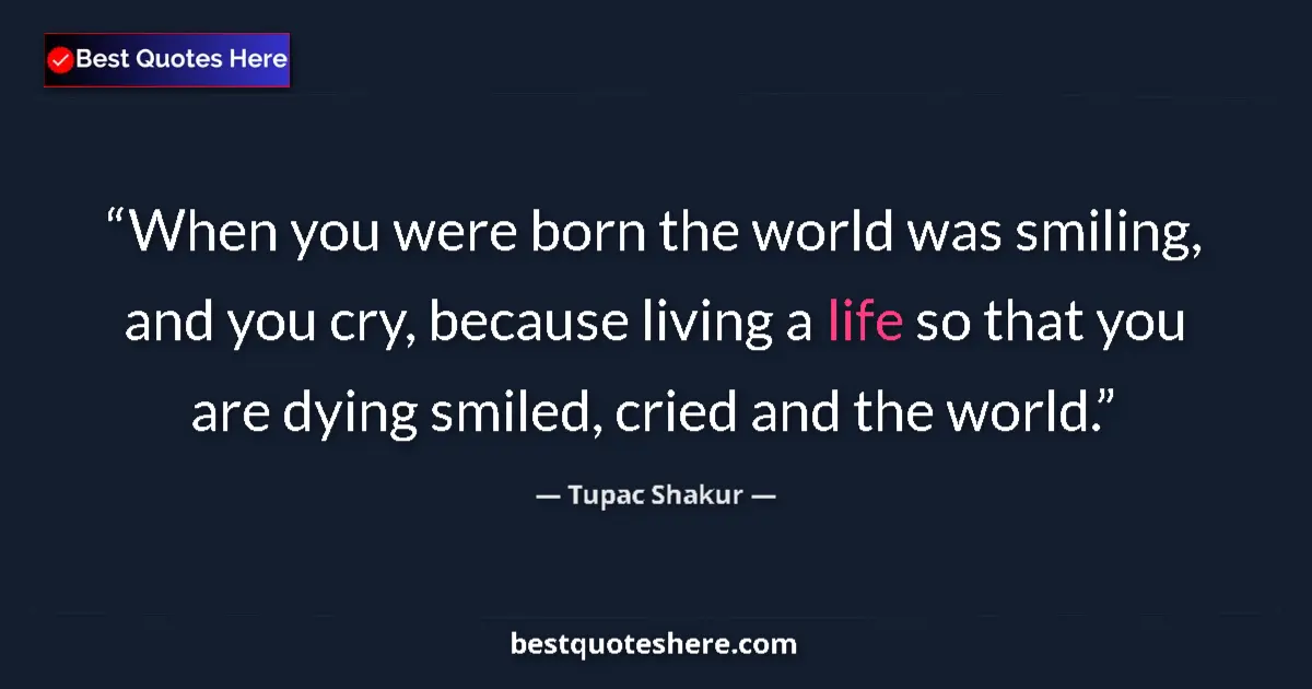 Image for the quote by Tupac Shakur: When you were born the world was smiling, and you cry, because living a life so that you are dying s...