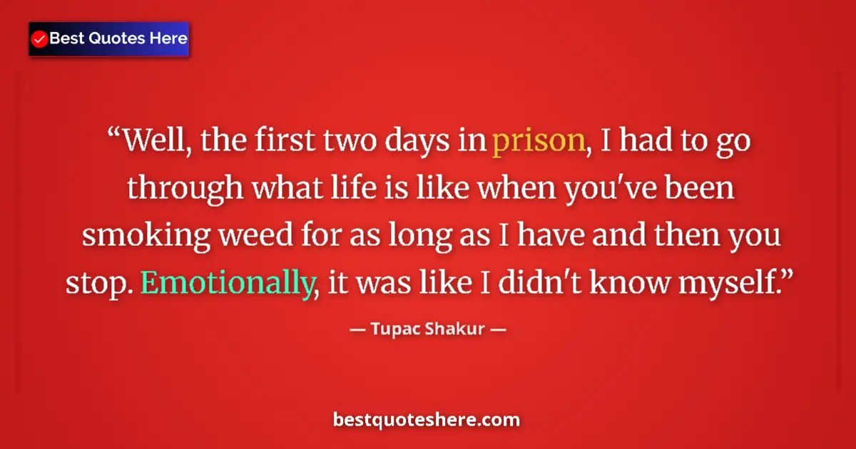 Quote by Tupac Shakur: Well, the first two days in prison, I had to go through what life is like when you've been smoking w...