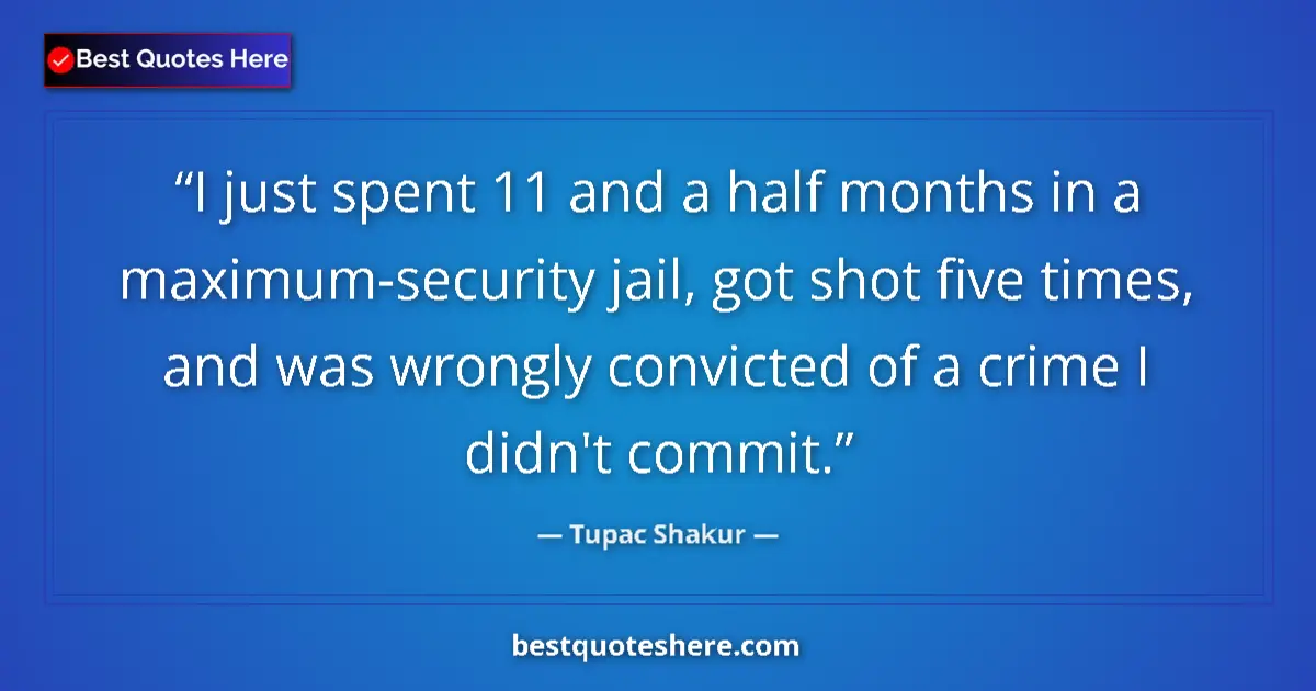 Quote by Tupac Shakur: I just spent 11 and a half months in a maximum-security jail, got shot five times, and was wrongly c...