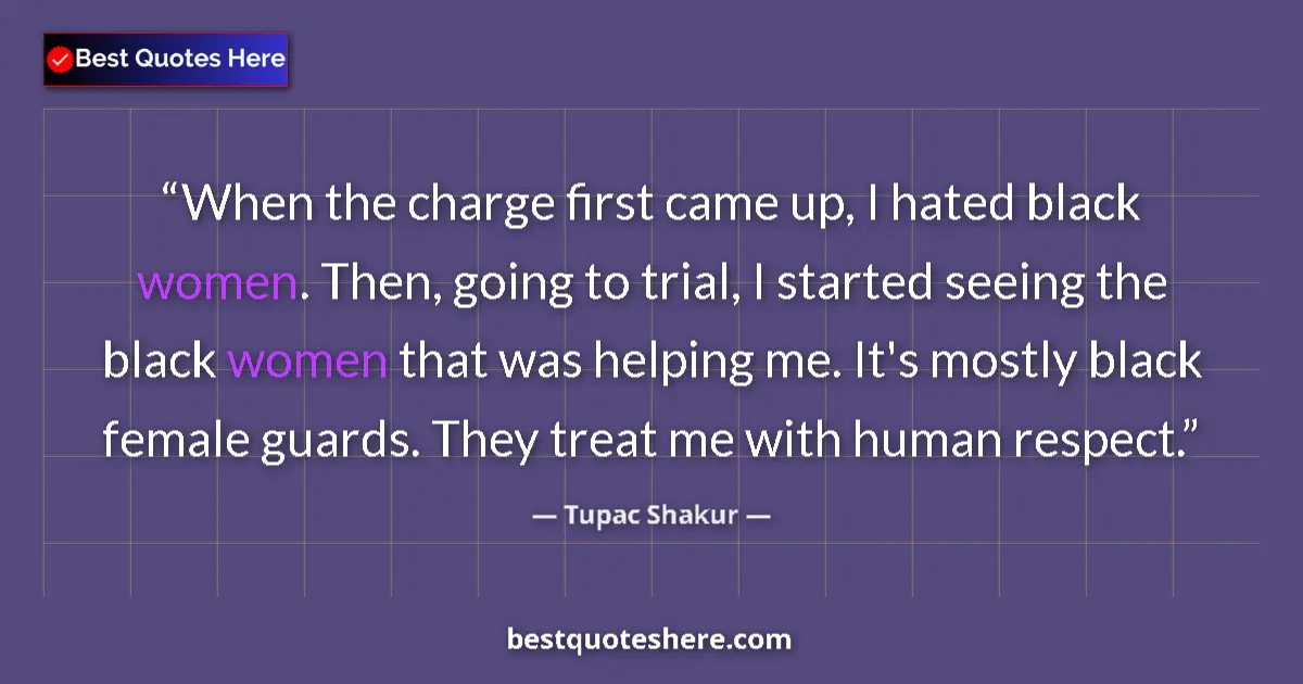 Quote by Tupac Shakur: When the charge first came up, I hated black women. Then, going to trial, I started seeing the black...