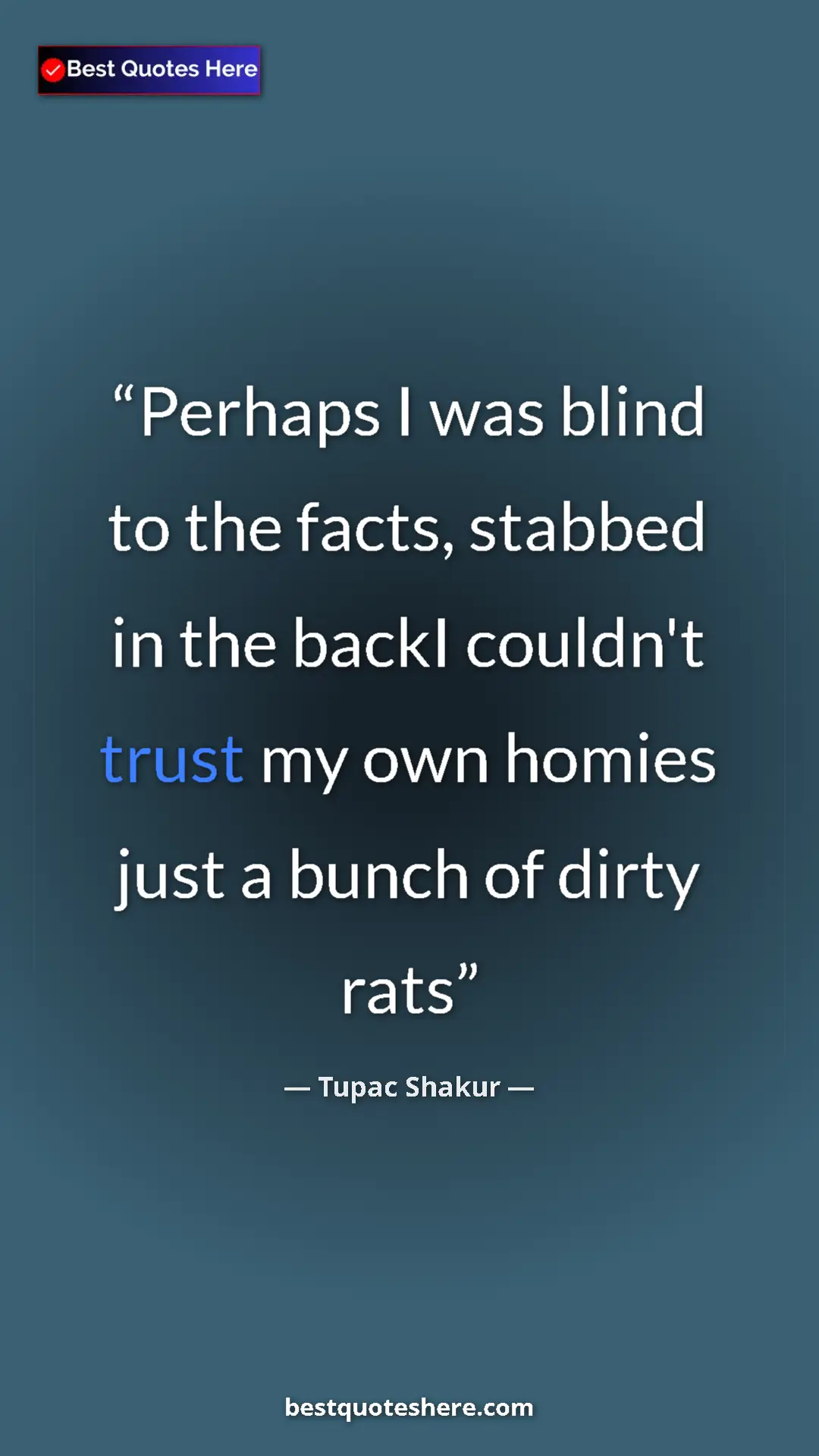 Tupac Shakur Quote Card: "Perhaps I was blind to the facts, stabbed in the backI..." Pinterest quote poster by Tupac Shakur: "Perhaps I was blind to the facts, stabbed in the backI..."