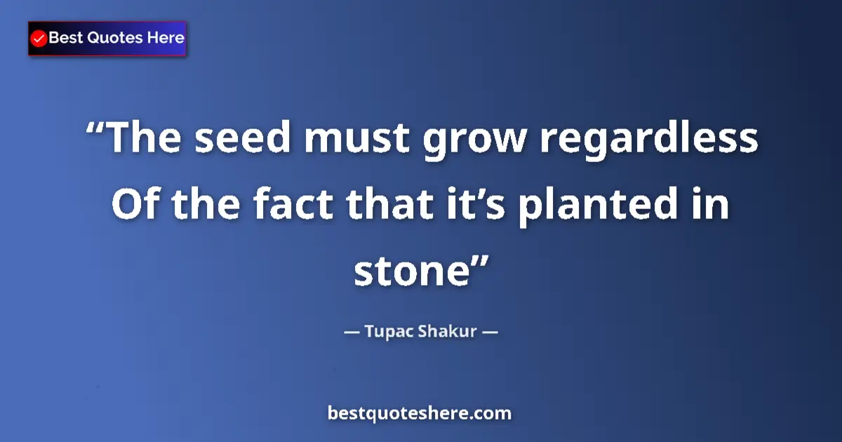 Quote by Tupac Shakur: The seed must grow regardless Of the fact that it’s planted in stone...